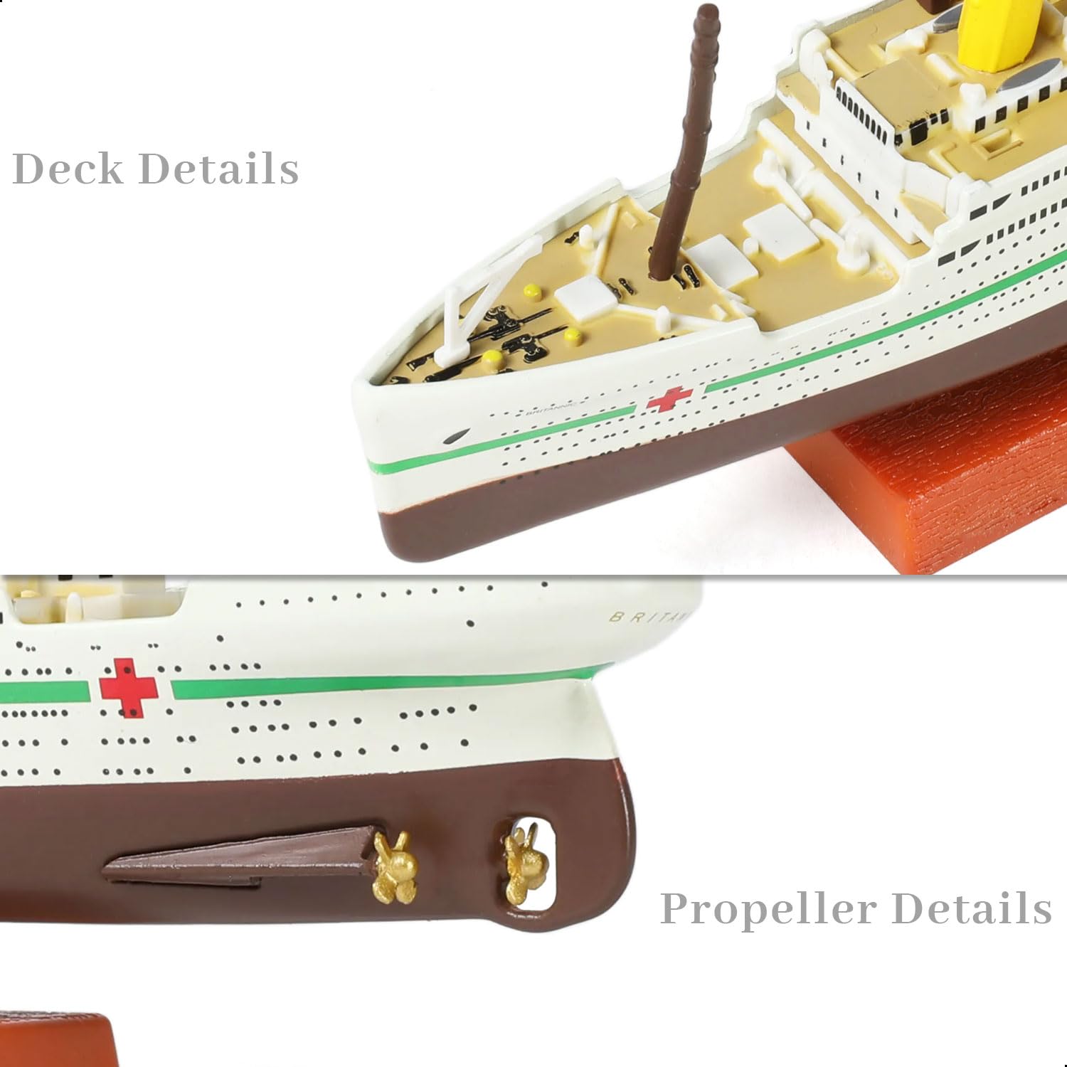 SEBUNAS 1/1250 HMHS Britannic Cruise Ship Model Classic Alloy Metal Die-cast Boat Model Legendary British Cruise with Wood Grain Plastic Display Stand Suitable for Collection or Gift for Adults - Image 3