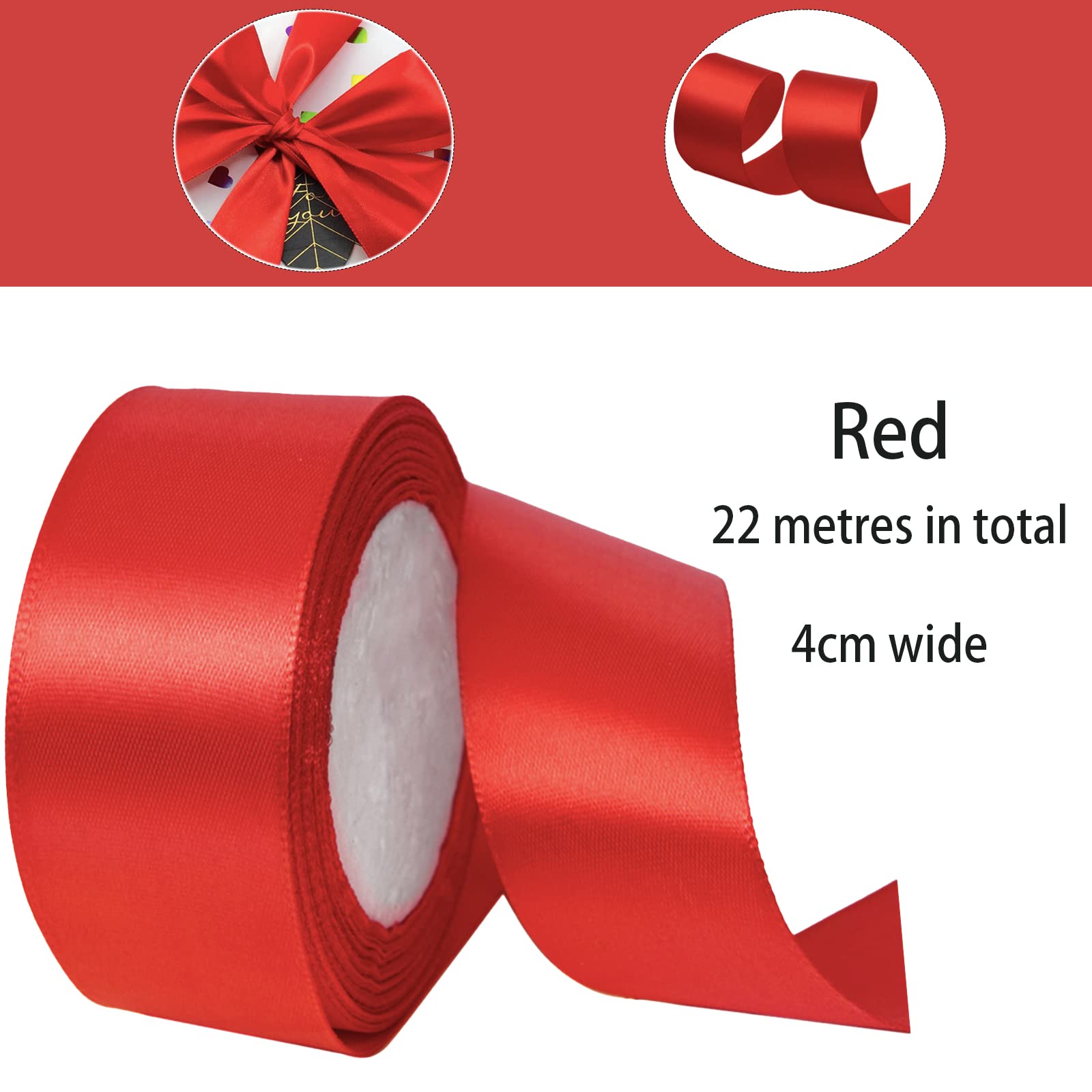 22m Wide Red Satin Ribbon 40mm for Wedding Car,Large Fabric Christmas Ribbon 1.5 Inch Car Ribbon Thick Baby Blue Ribbon for Crafting,Gift Wrapping,Wedding,Christmas,DIY,Hair Bows,Cake Decorations — view 2