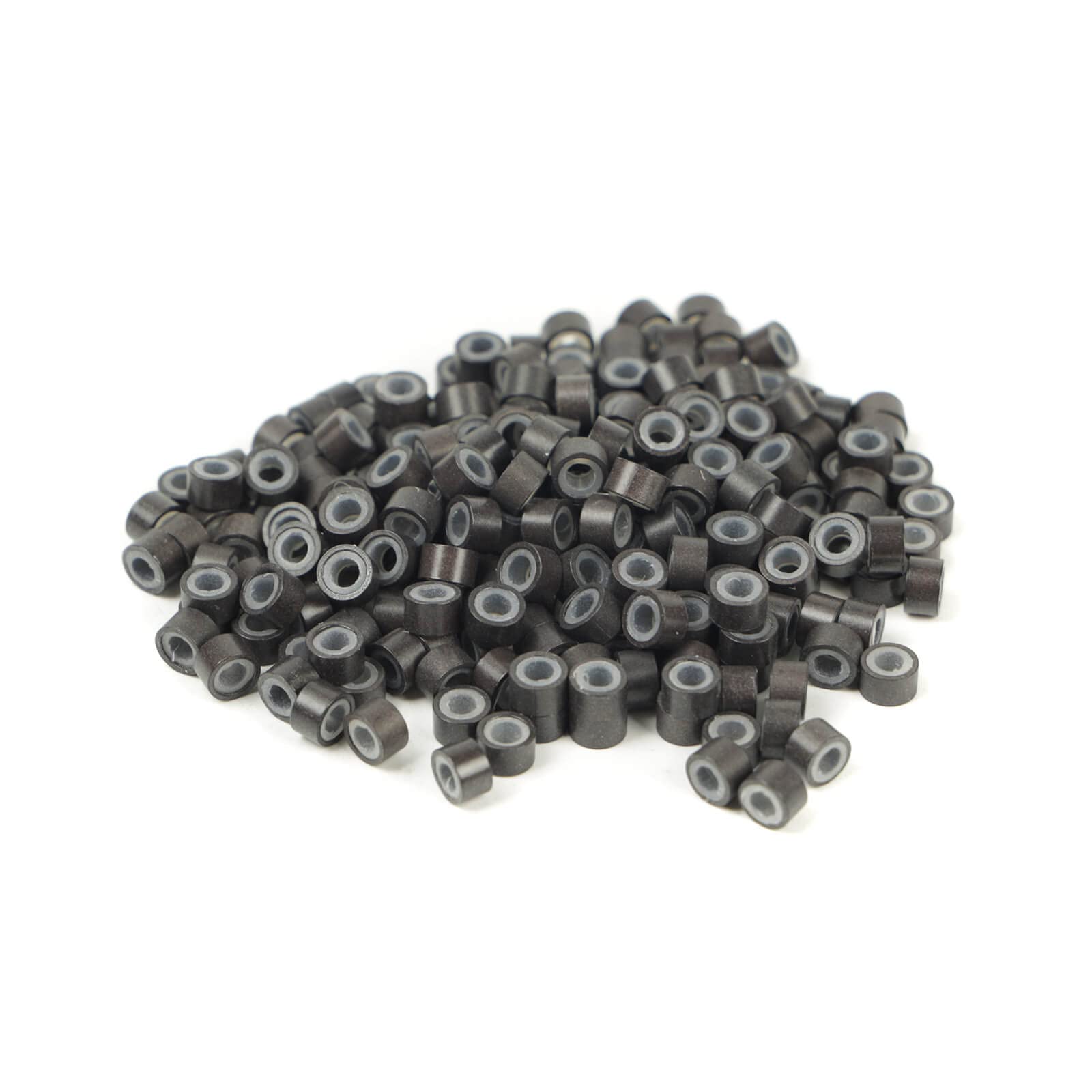 Beads silikonowe mikro-pierścienie 5 mm, lined do przedłużania włosów, tip/nano koraliki, koraliki narzędziowe, ciemnobrązowe, 200 sztuk