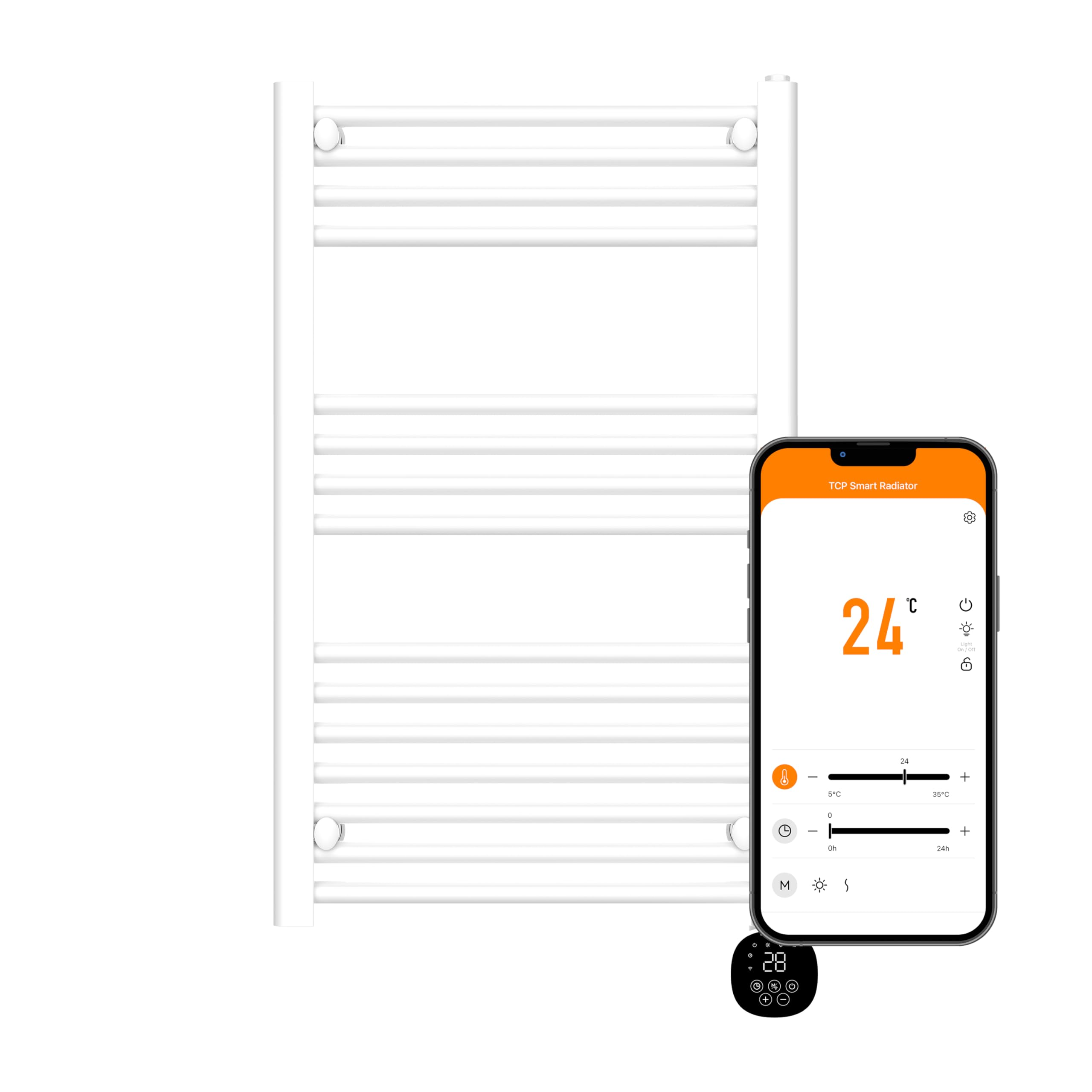 Modern White Ladder Style Towel Rail Radiator 500W App Control Works with Alexa, Google Home & Siri Shortcuts, WiFi, IP24 Bathroom, Towel Warmer, Screen, Timer & Smart Schedules 500 x 850mm