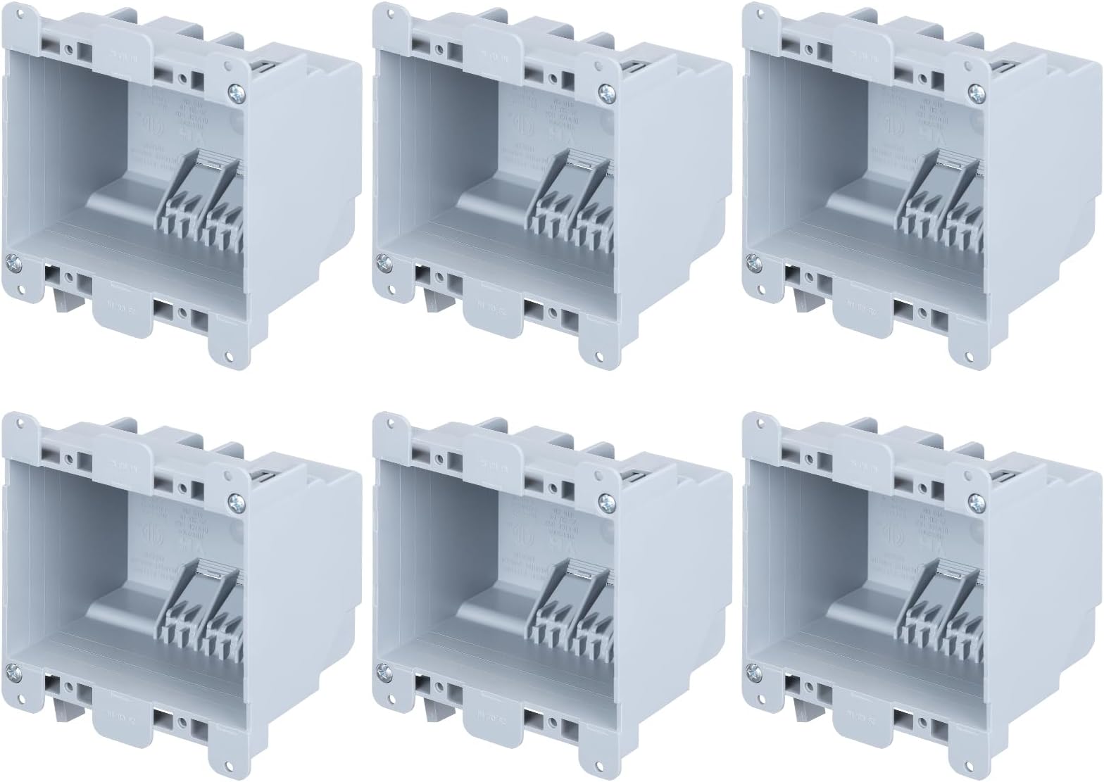 LEONLITE 2 Gang Old Work Electrical Outlet Box, Two Gang Ultra-deep 25 Cubic Inch Device Box, PVC Electrical Junction Box for Switch, GFCI, Duplex Receptacle, Outlet Box, ETL Listed, Gray, Pack of 6