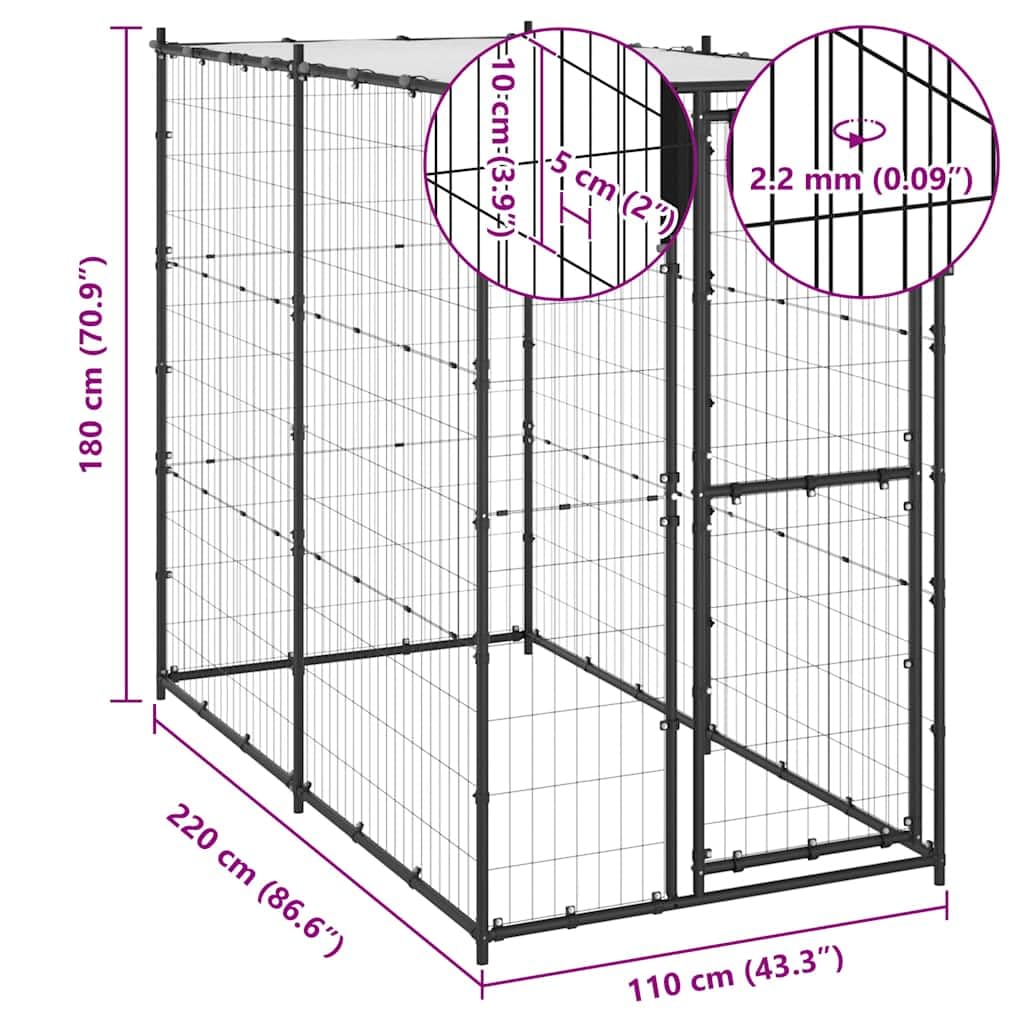 vidaXL Perrera para perros al aire libre, jaula para mascotas con puerta y techo, casa de parque para perros, valla de metal resistente para exteriores, para patio, acero