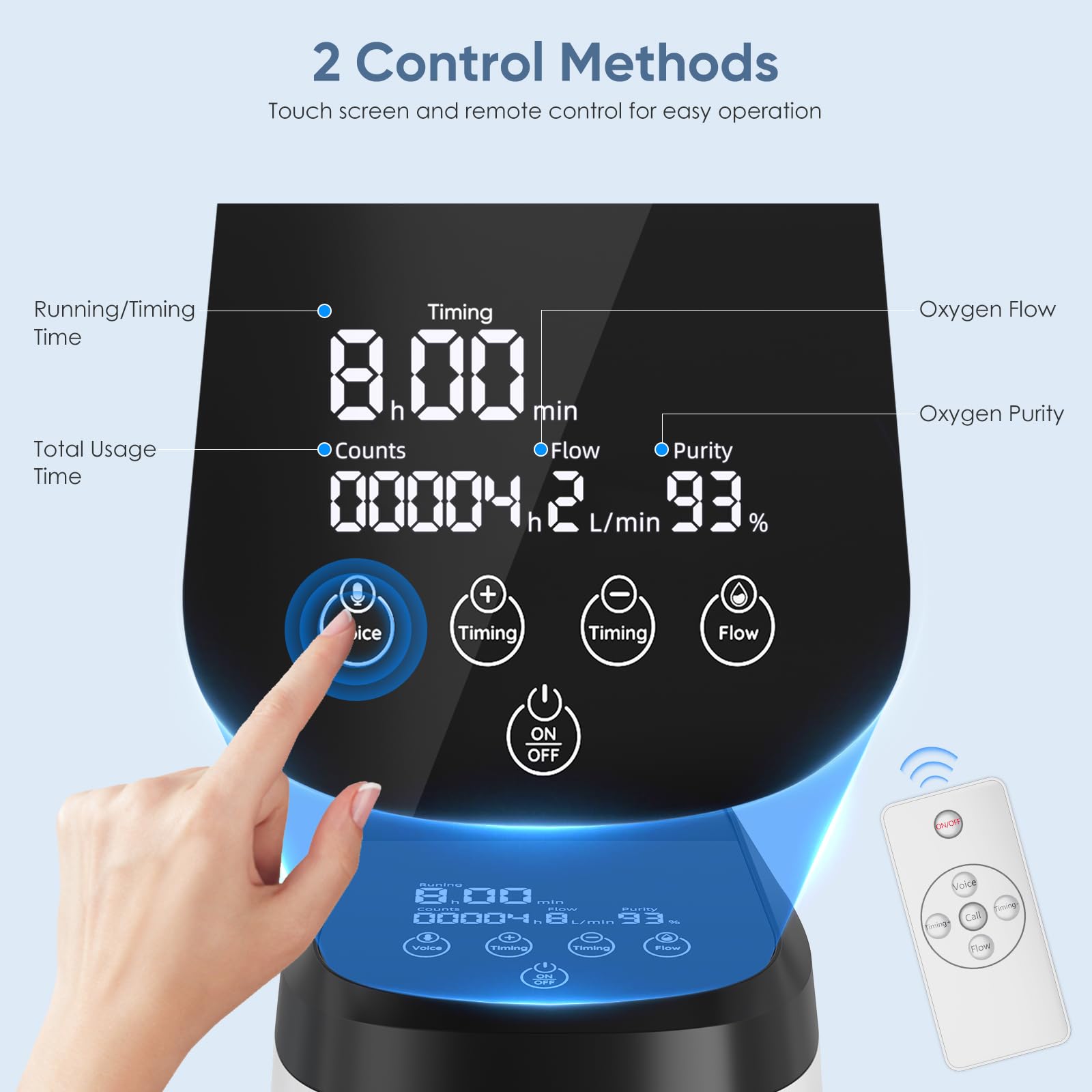 Concentrador de oxígeno, 1–9 l/min ajustable. Concentrador de oxígeno portátil, dispositivo de oxígeno portátil al 93% para uso en el hogar y en viajes, accesorios completos para emergencias