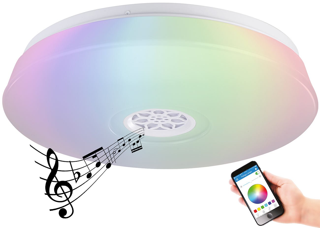 RGBW-LED-Deckenleuchte con altoparlante Bluetooth 4.0, sveglia luminosa, 1500 lm, 24 W