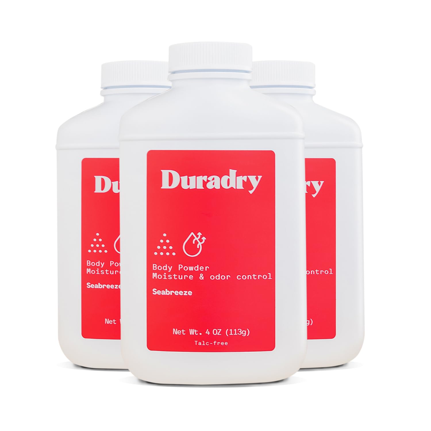 Duradry Body Powder - Sweat Defense & Odor Control, Sweat Absorbing, Anti-Chaffing, All Natural Powder, Talc-Free, Prevents and Eliminates Any Body Odor Naturally - Seabreeze, 4oz, 3-Pack