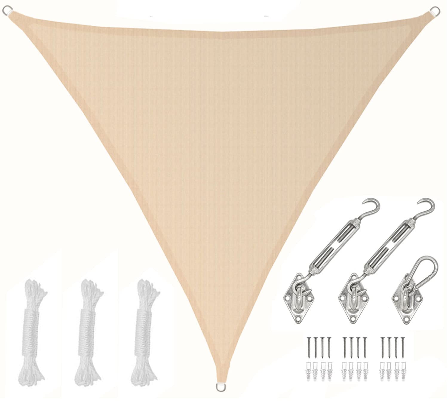 AMANKA 5x5x5 Voile d'Ombrage Triangulaire Respirante - Toile de Jardin UV avec Fixation Acier INOX