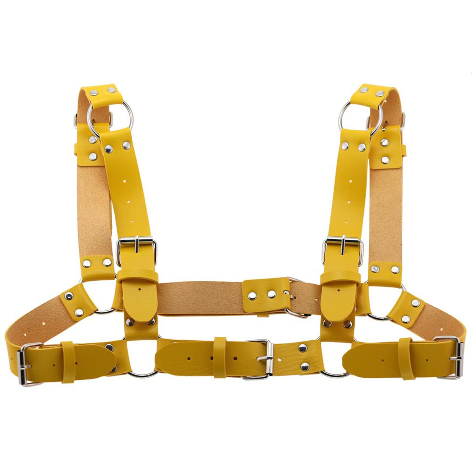 Harnais De Poitrine Ceinture Sexy, Costume PU Faux Cuir Corps Boucle Ajustable Vêtements Outfits, Intérêt Cosplay Clubwear(One Size, Yellow)