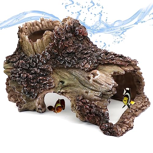 Image of relaqcc Tree Trunk Cave Aquarium Decoration Reptile Cave Climb Hideout Hideaway, Betta Log Resin Wood House Fish Tank Decorations for Betta Fish, Shrimp, Lizards, Leopard Gecko