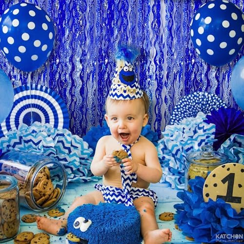 Image of 2 Pack Wavy Blue Backdrop - 3.2x6.5 Feet | Blue Foil Fringe Curtain for Mermaid Birthday Decorations | Fringe Backdrop for Under The Sea Party Decoration | Ocean Themed Party Decorations, KatchOn
