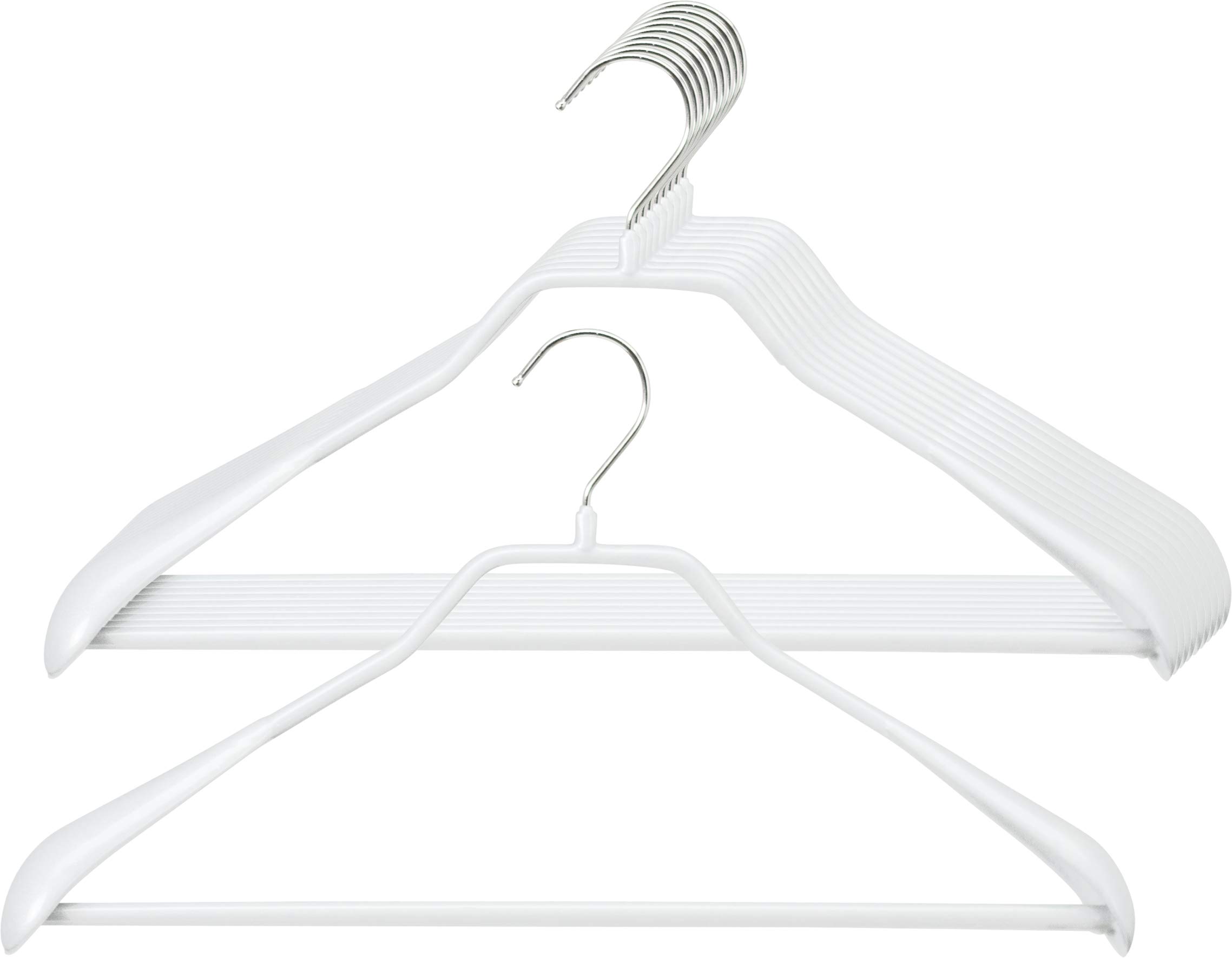 MAWA Bodyform LS - Grucce a spalla larga, con barra per pantaloni, adatte per giacche, cappotti e completi, 10 pezzi, gancio girevole a 360°, con rivestimento antiscivolo non inquinante, 42 cm, Bianco