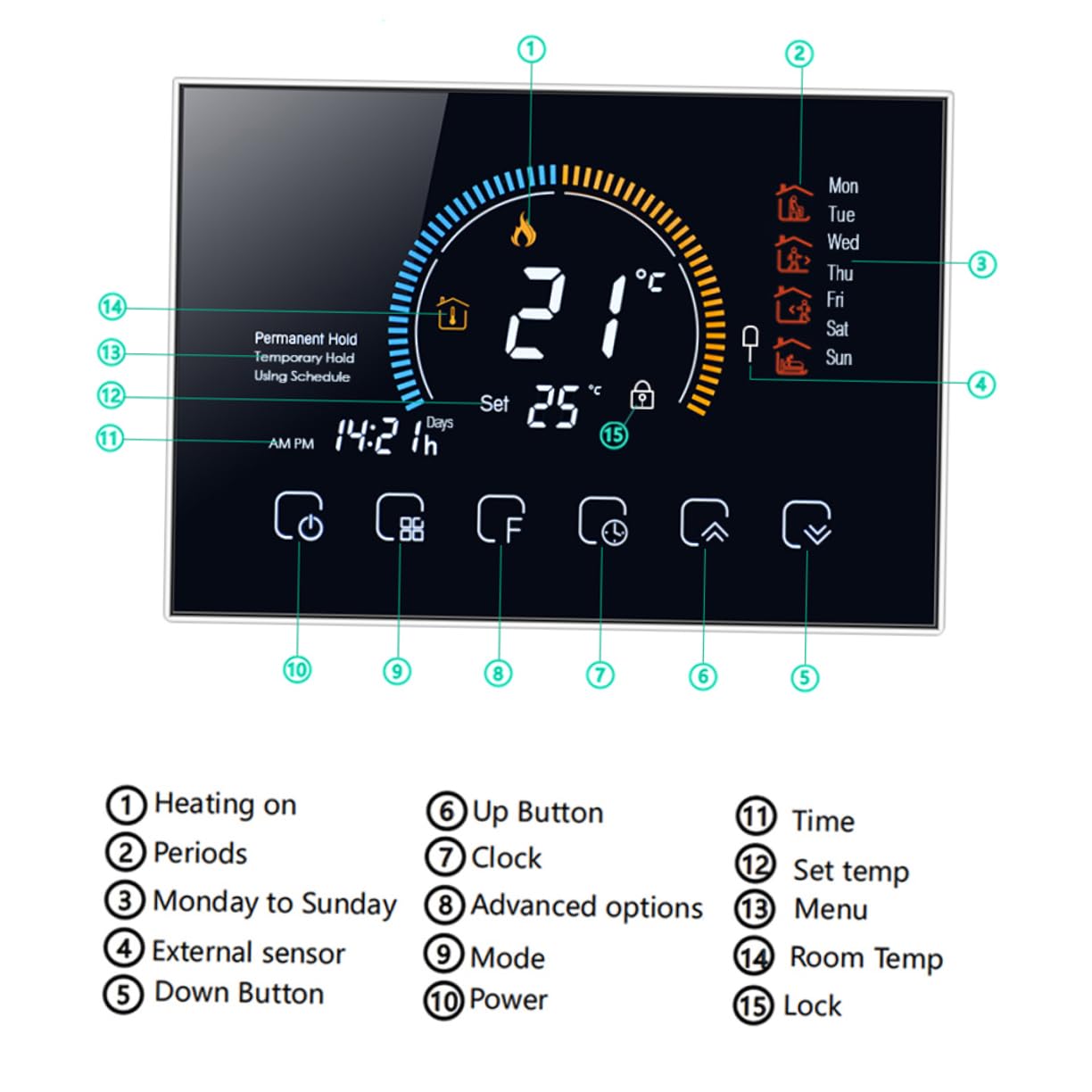 VILLCASE Termostato Digitale da Incasso per Riscaldamento a Pavimento, Nero, Schermo Lcd 4,8 Pollici, Temperatura Precisa ±1°c, Sicuro e Affidabile
