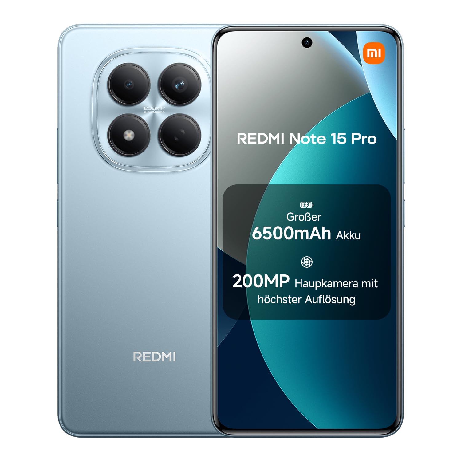 XIAOMI Redmi Note 15 Pro Smartphone (12+512 GB) – 6500-mAh-Akku, 200-MP-Kamera, IP65-Wasserschutz, 6,77" FHD+ AMOLED-Display, Gletscherblau, 2 Jahre Garantie
