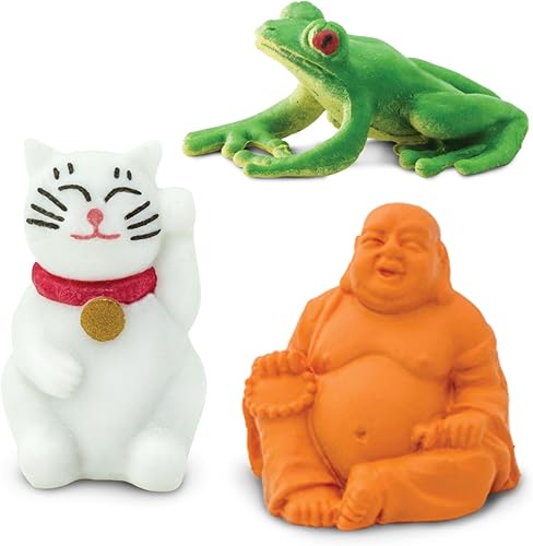 Miniatura 5 de Safari Ltd. Good Luck Minis Lucky Fun Pack - 8 mini figuras de rana, mariquita, gato agitando, dragón, buda, elefante, conejo, trébol de cuatro