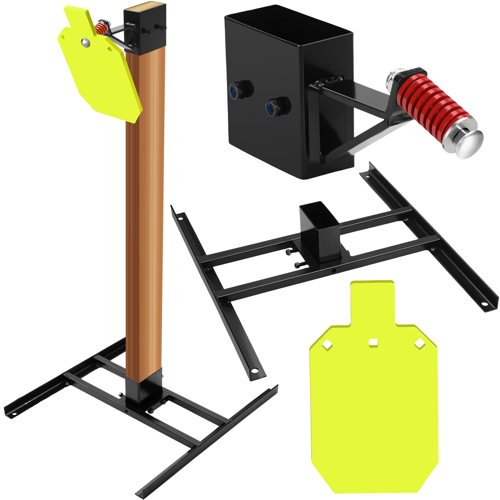 Jenaai 3 Pcs 2x4 Target Stand Base, T-Post Hanger and AR500 Steel Shooting Targets - 1/2" Thick Metal Gong for Shooting Practice and Hunting Activity