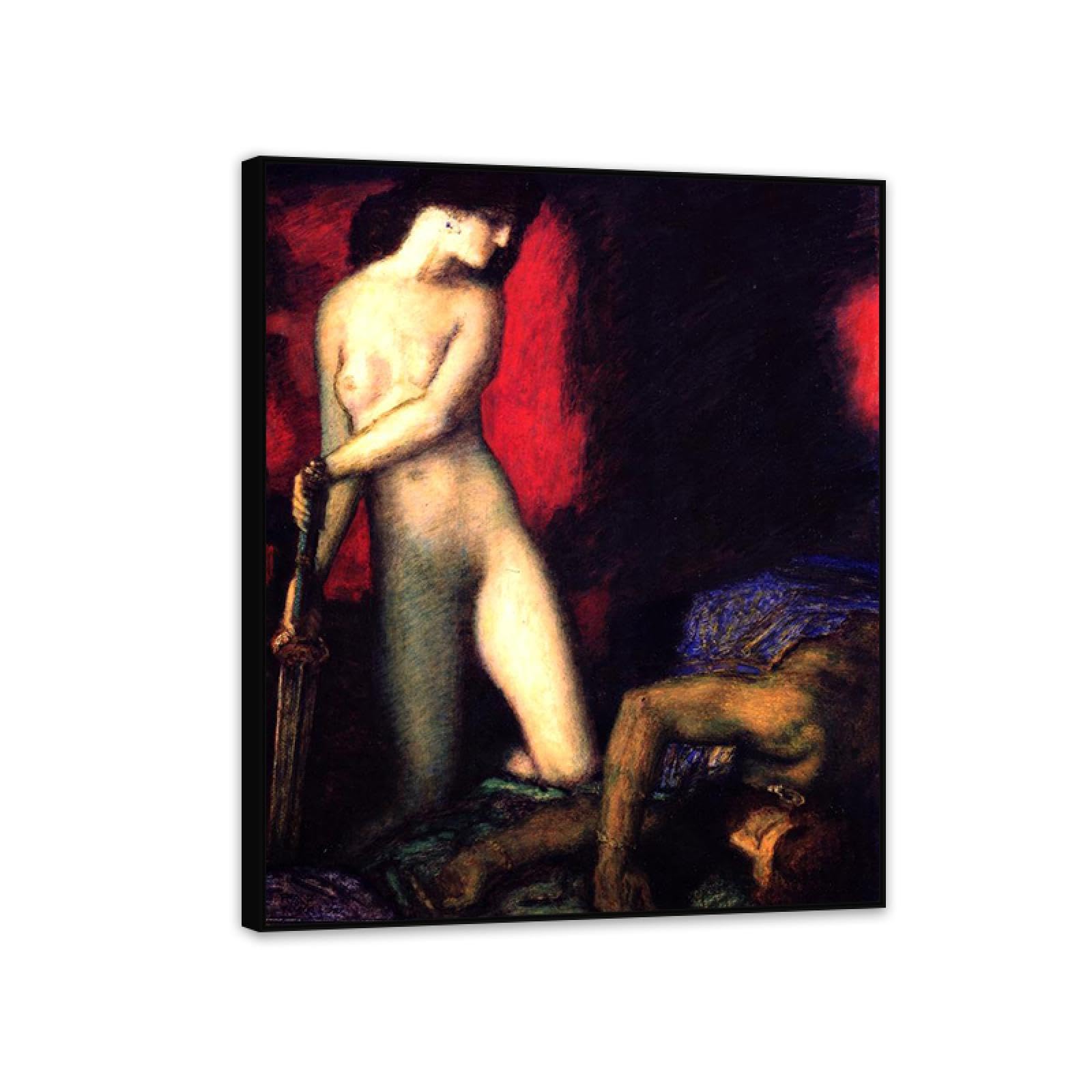Hau3sh3a Franz von Stuck Wall Art Print Judith and Holofernes Poster Famous Paintings on Canvas Franz Stuck Picture Wall Decor for Living Room Bathroom Office 90x70cm(36x28in) Black Framed