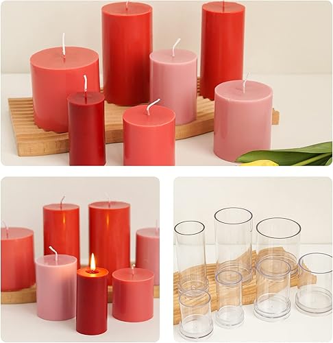 Miniatura 4 de Moldes de plástico para velas, 3 tamaños, juego de moldes para velas cilíndricas con mechas de vela y soportes para mechas, moldes para hacer velas,