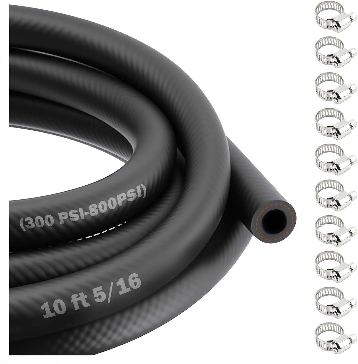 5/16 Fuel Line Hose with 10 Steel Hose Clamps,High Pressure 300 PSI Fuel Hoses for Fuels System Installation & Repair,Durable Fuels Line Kit Car Accessories for Machinery