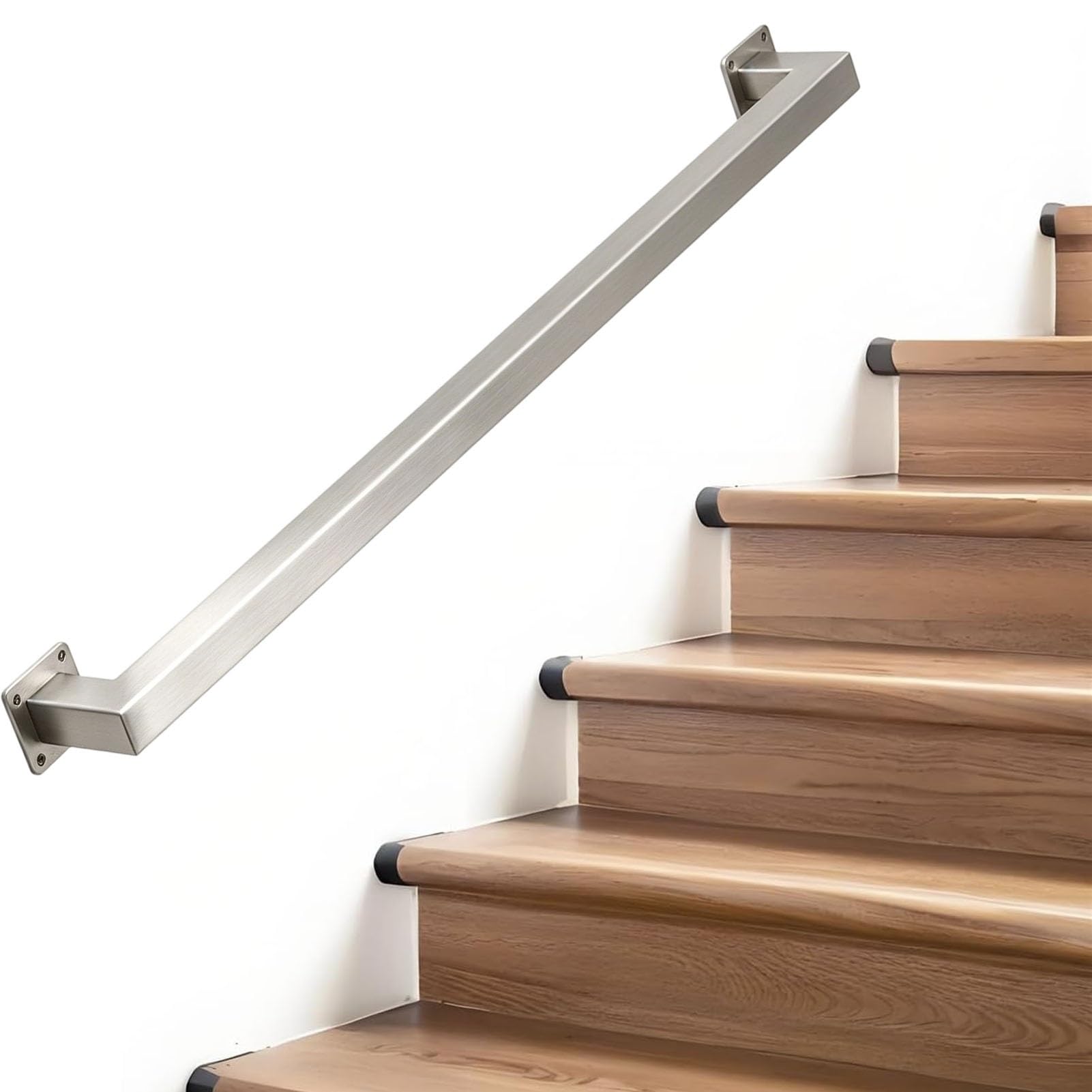 Junvstor 30-600cm Stainless Steel Staircase Handrail with Brackets, Non-Slip Stair Railings Support Rod, Wall Loft Grab Bar Kit for Indoor Hospital Home Stairs(16ft/480cm)