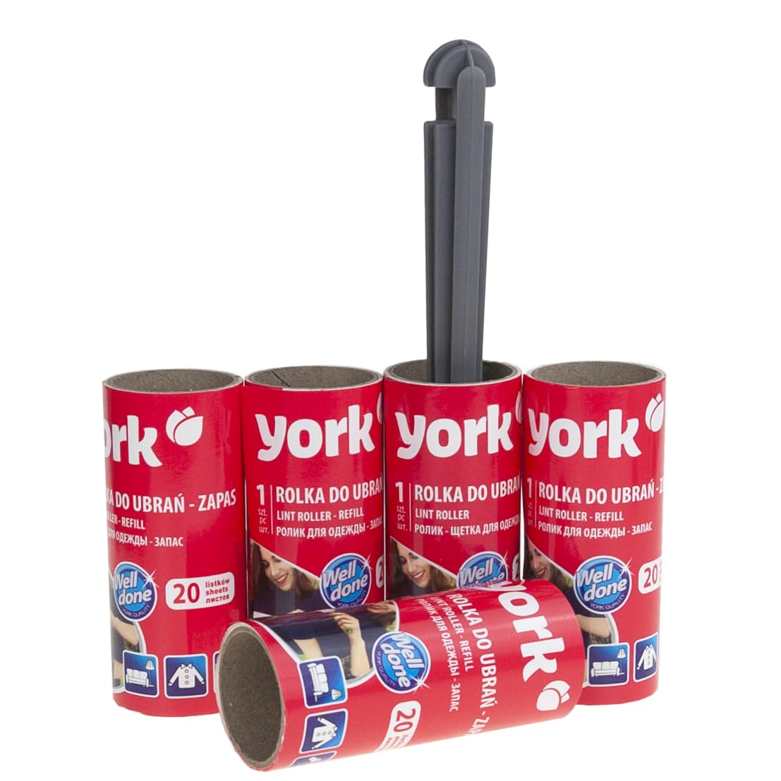 York Rolki do ubrań z rolką do kłaczków, każda rolka ma 20 arkuszy (rolki do ubrań z 4 wkładami York)