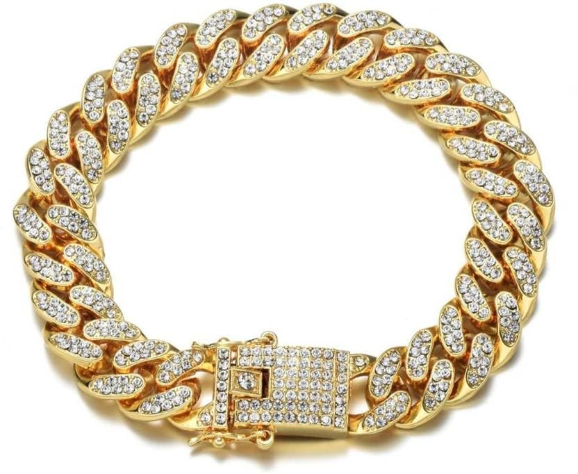 GlowziMen's Curb Cuban Hip Hop Links Heavy 22K Gold Plated Aaa Cubic Zirconia Fancy Lock Bracelet