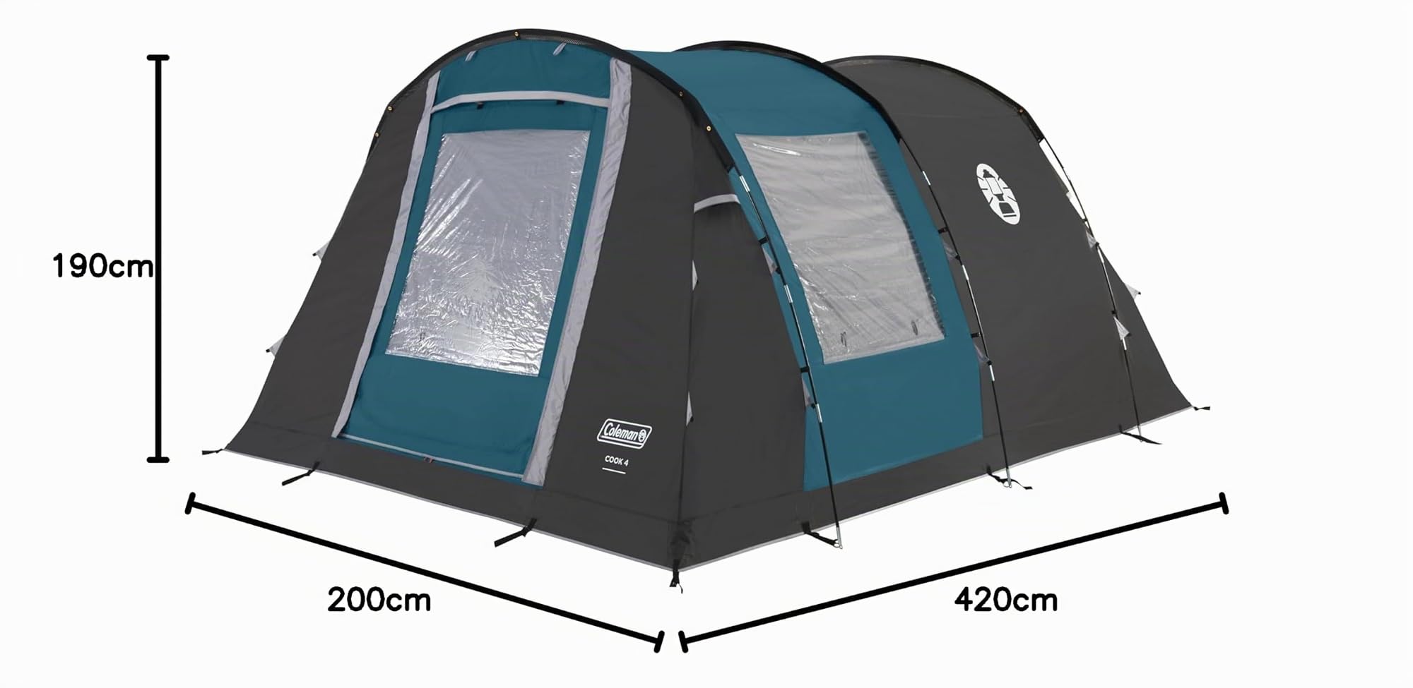 Coleman Cook 4 Tente familiale | Tente Tunnel pour 4 Personnes avec Espace de Vie et de Couchage séparé | Facile à Monter | Tente de Camping | 3000 mm d'étanchéité | avec Tapis de Sol Cousu
