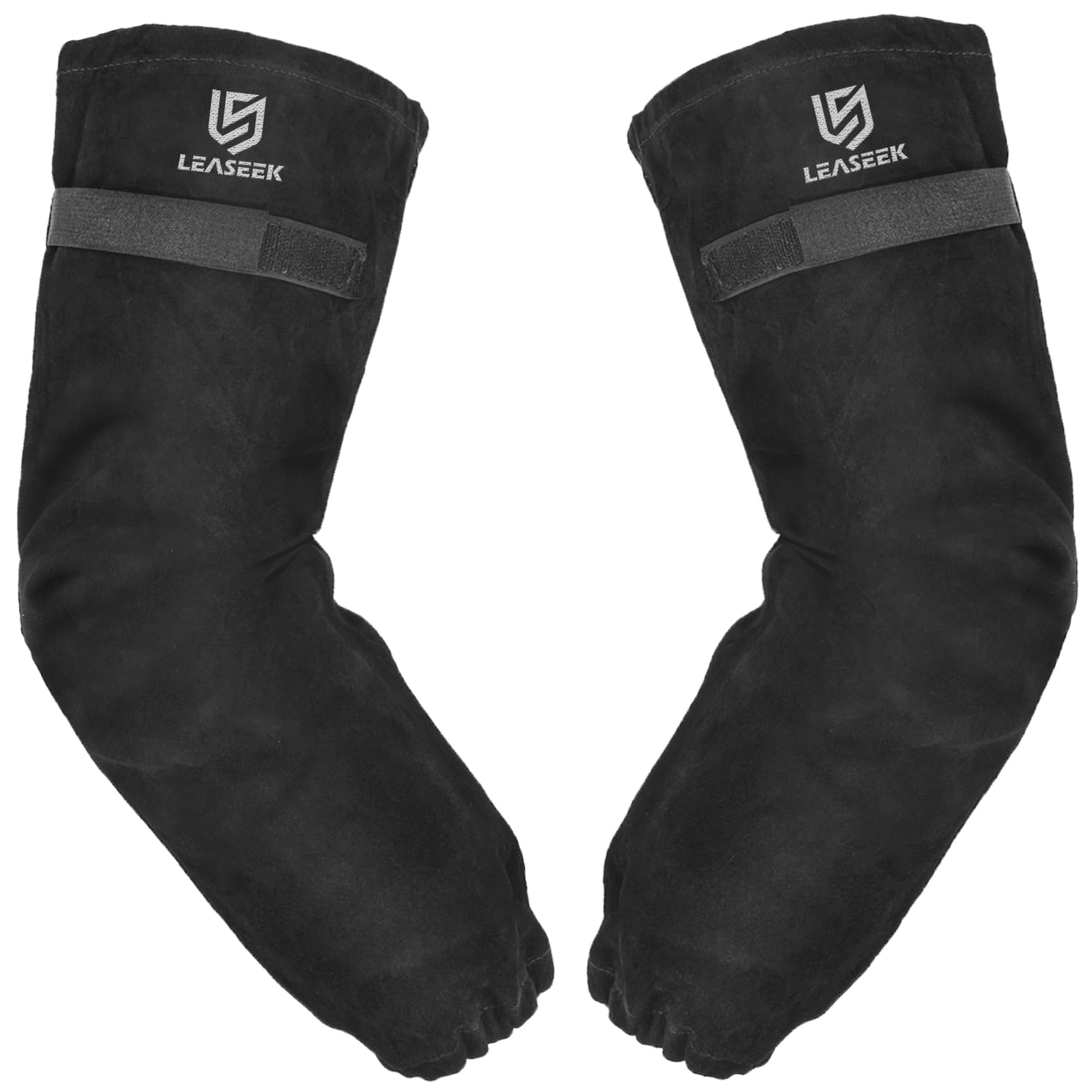 LeaSeek Leather Welding Work Sleeves,Heat & Flame Resistant Arm Protection Gardening Sleeve, Black 47cm, One Size Fit Most
