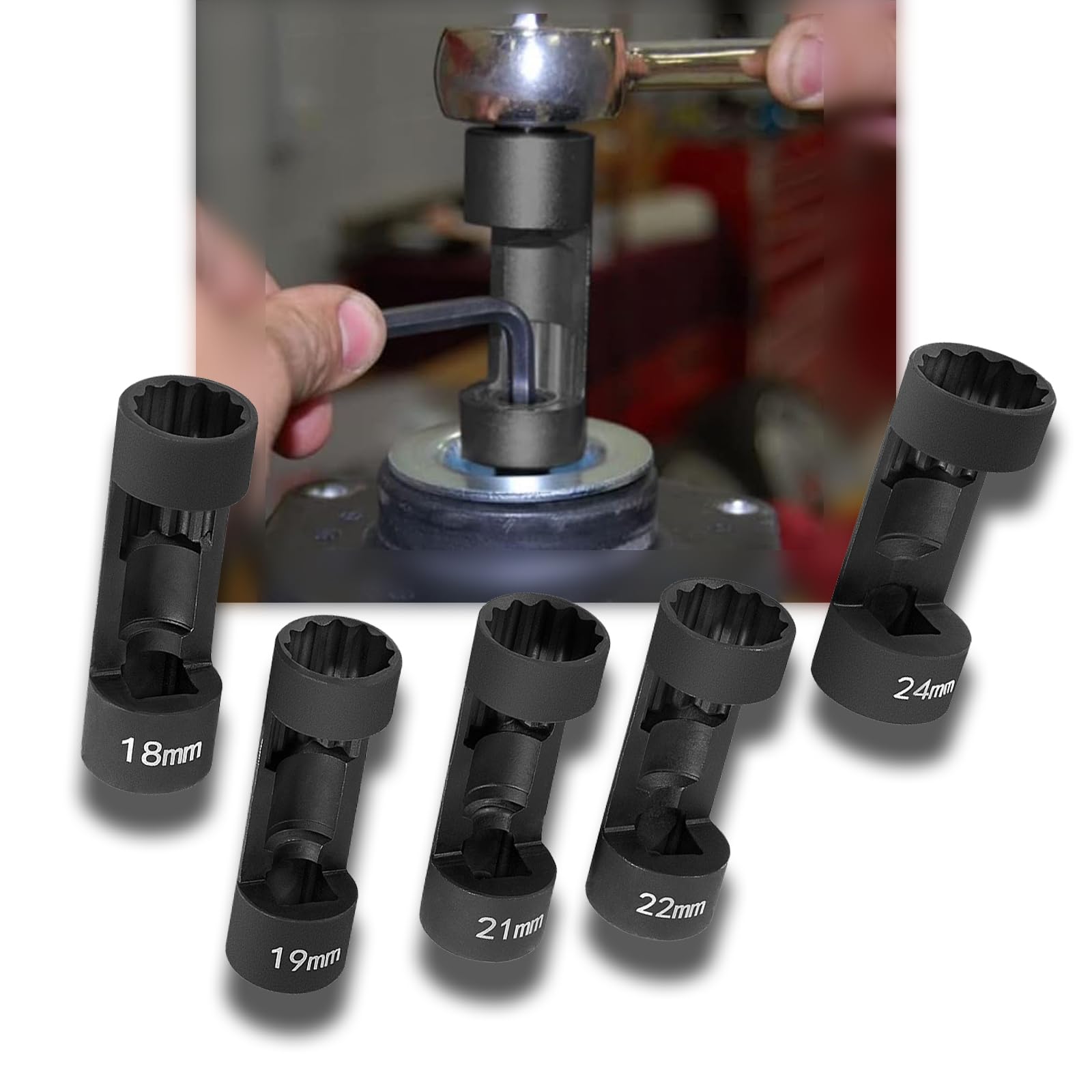 QWORK® Dopsleutel Set, 3/8 Met Sleuf, 10-19 mm, 7 Stuks