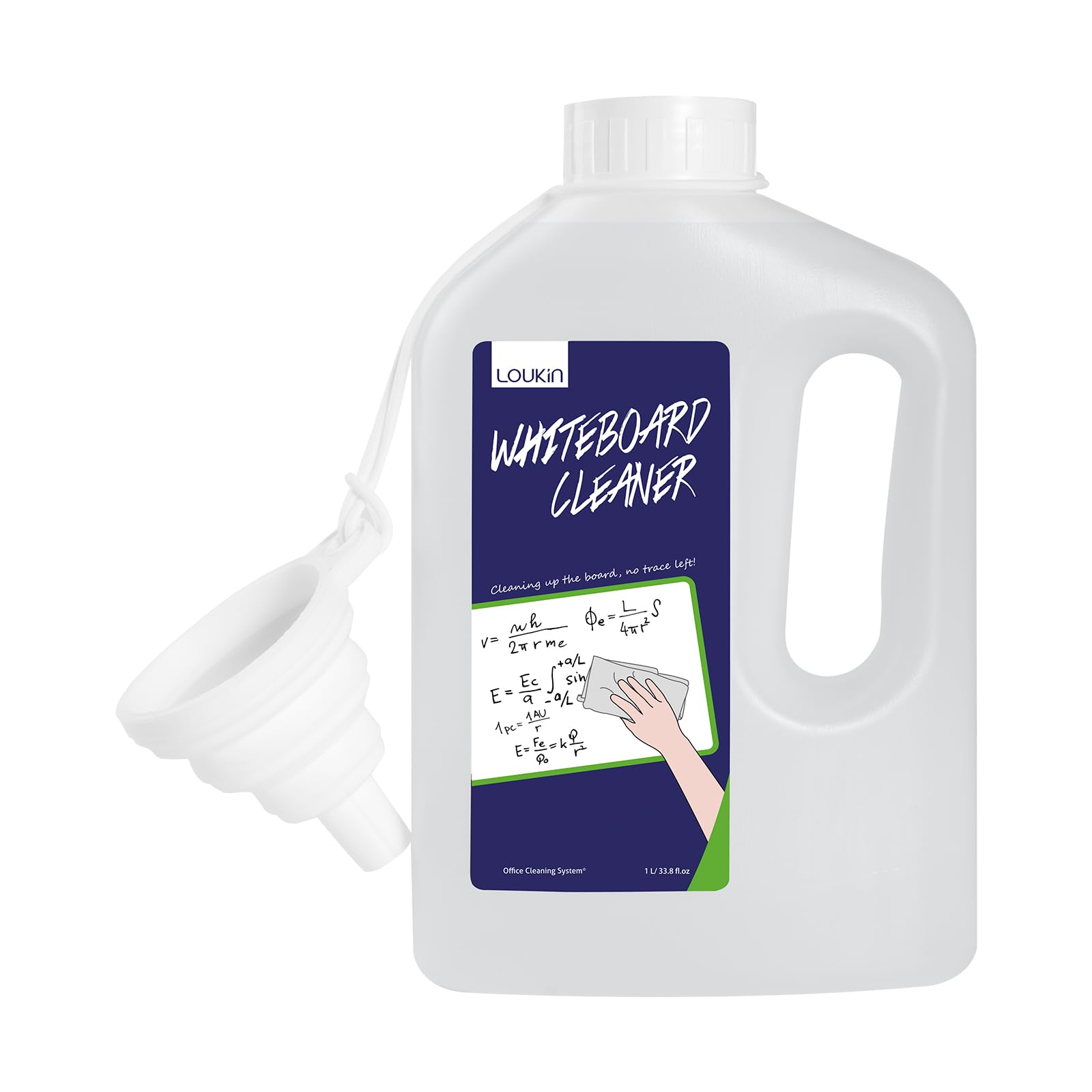 loukin Recharge de nettoyant pour tableau blanc 1 l avec entonnoir en silicone pliable, spray de nettoyage à sec, élimine les taches tenaces, non toxique et sans odeur
