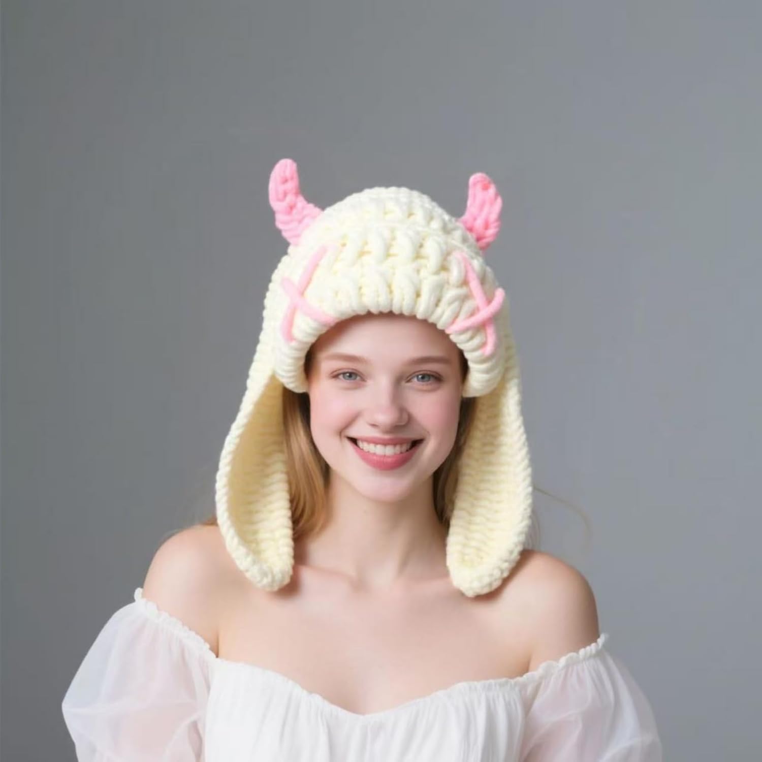Knit Beanie Hats Cute Bunny Long Ears Funny Hat Winter Cap Warm Knit Rabbit Crochet Skull Cap Outdoor Slouchy Hat ski hat - Image 9