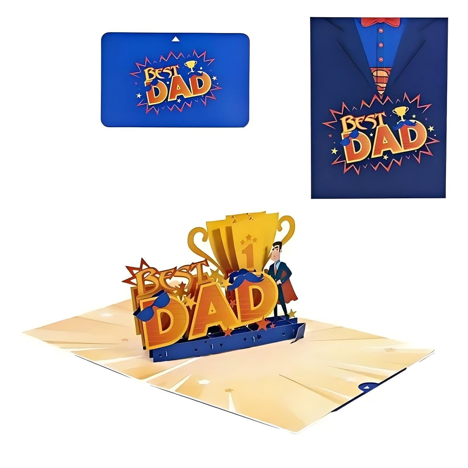 Yapartifa Super Dad 3D Pop-Up Greeting Card, Father's Day Birthday Card with Envelope, Blue, 15x15cm