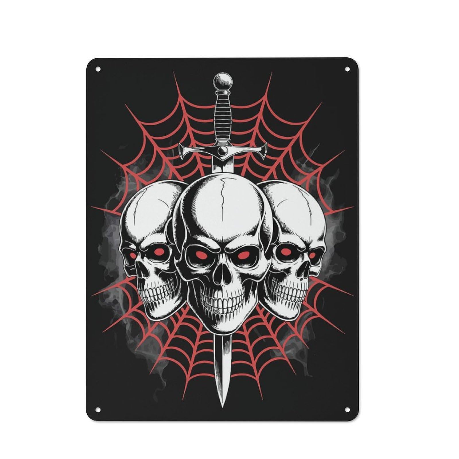 Junmoney Skulls, Sword, And Spiderweb Illustration Vintage Tin Sign 40X30cm For Guest Room Or Hallway, Suited To Home Decor Collectors