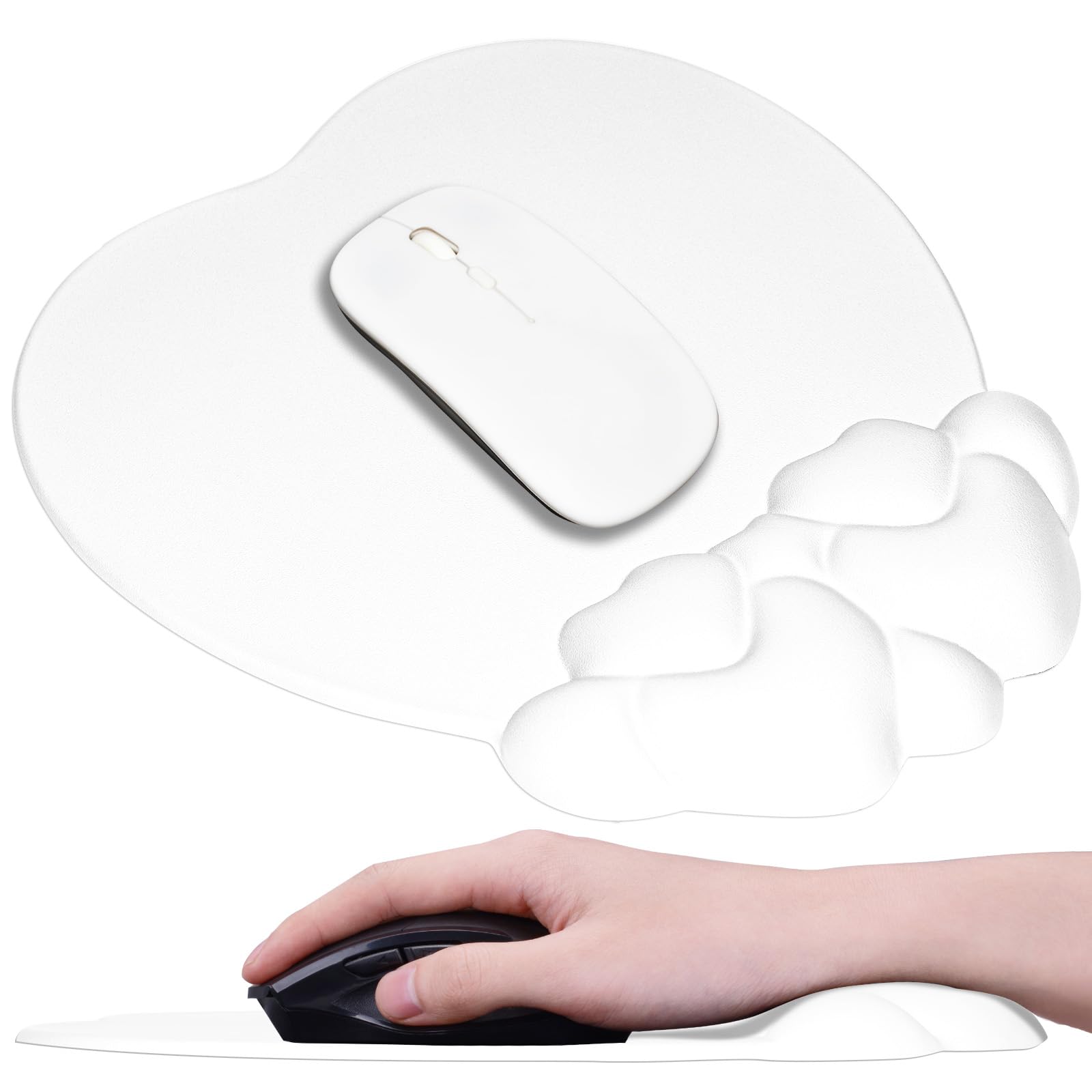 JIKIOU Mauspad Mit Handgelenkstütze – Wolken-Design, Lederoberfläche, Memory-Schaum, Rutschfest
