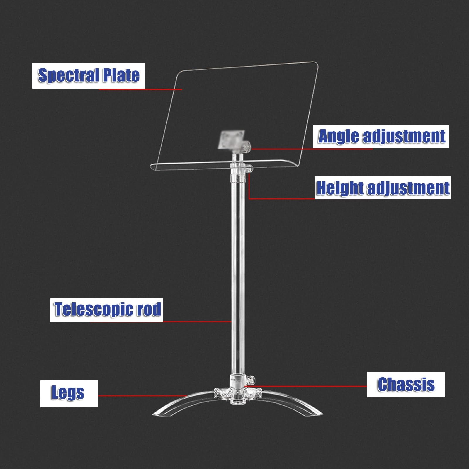 Leggio Per Spartiti In Acrilico Trasparente WORDFUN – Altezza Regolabile 91-141 Cm, Base Stabile, Portatile Per Orchestra E Studio