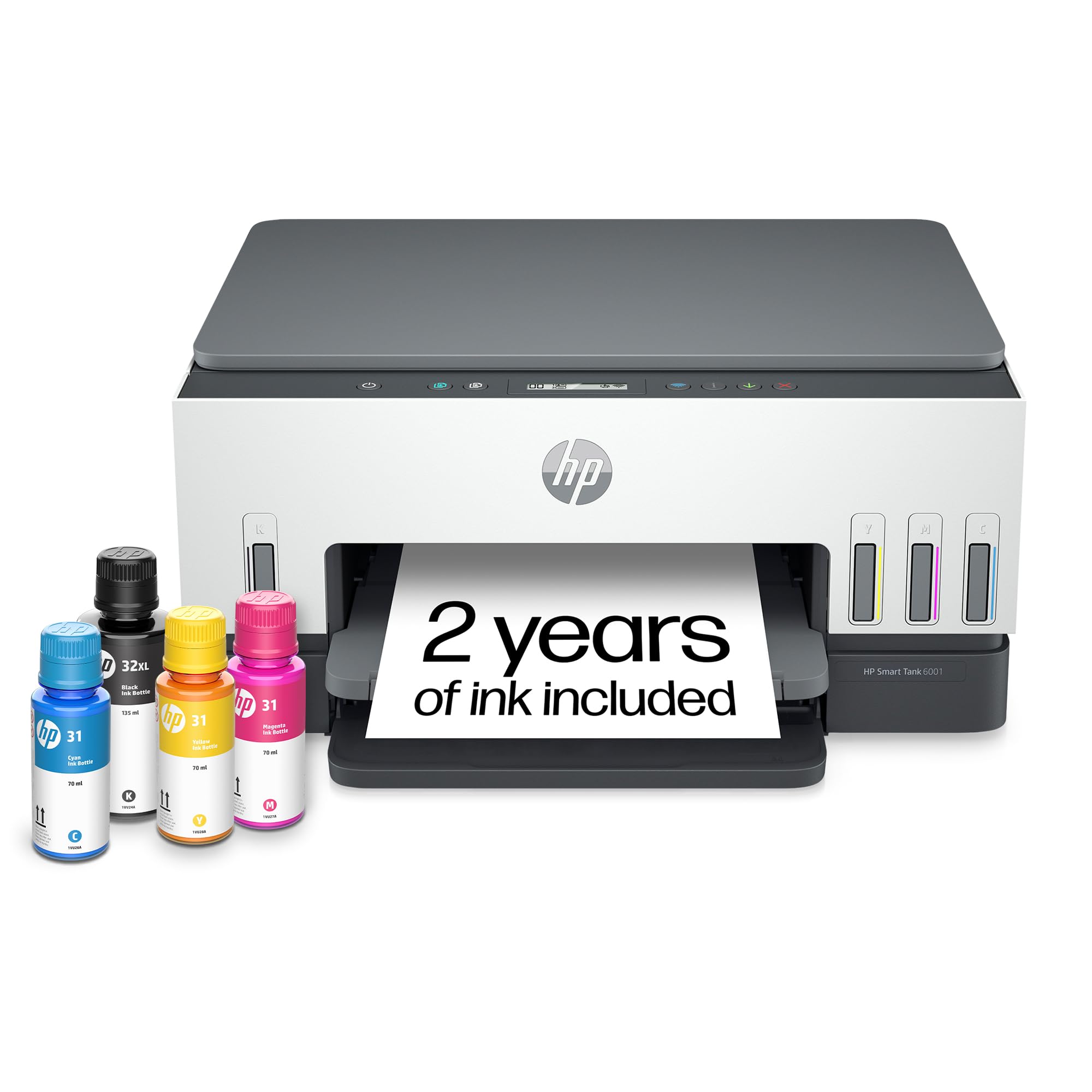 HPSmart Tank 6001 Wireless All-in-One Ink Tank Printer, Scanner, Copier with 2 years of ink included, Best-for-home, Refillable, AI-enabled (2H0B9A)