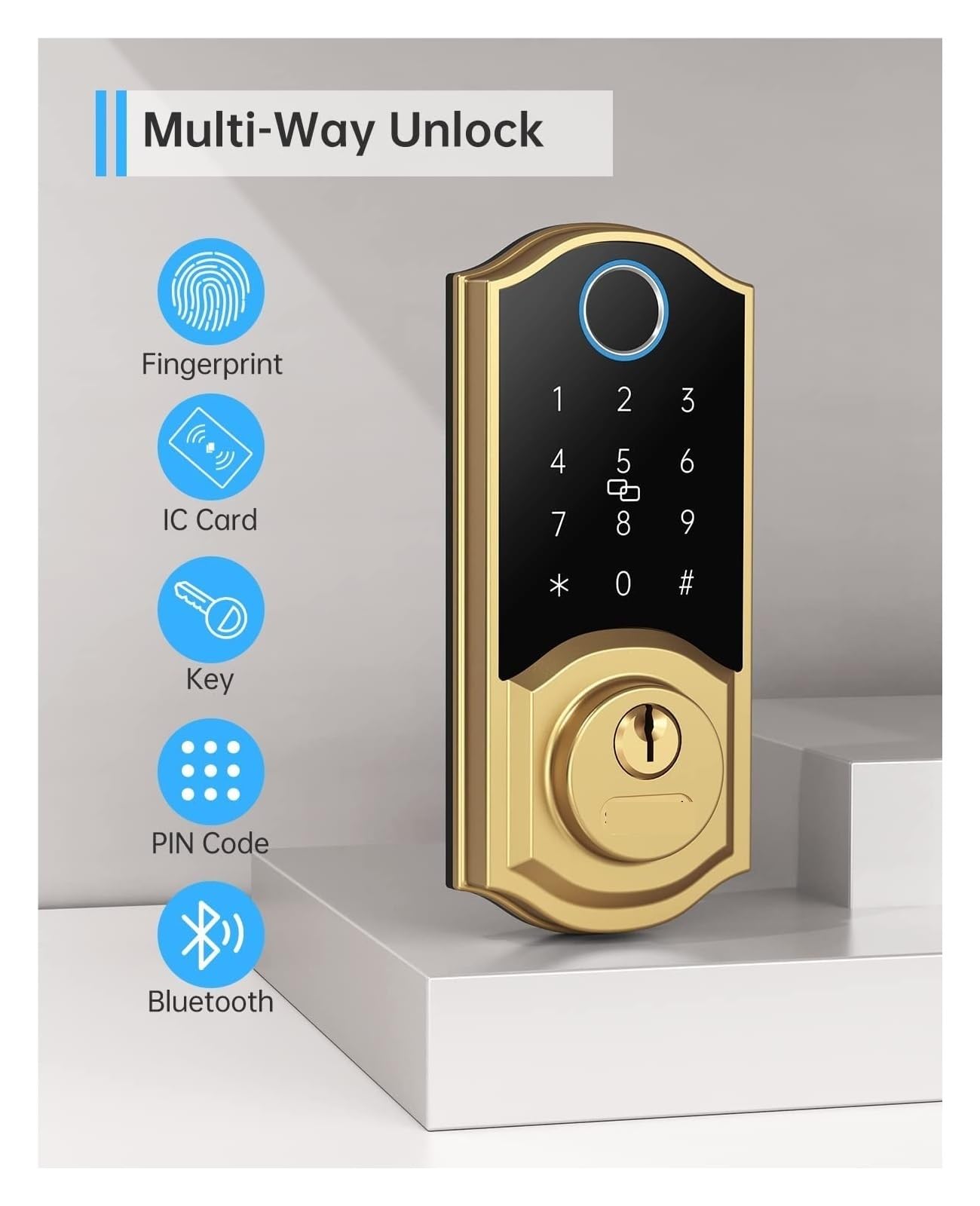 Inteligentny zamek do drzwi z czytnikiem linii papilarnych, bezkluczykowy elektroniczny klawiaturą/Bluetooth/pilotem IC, ładowaniem USB użytku domowego(Silver)