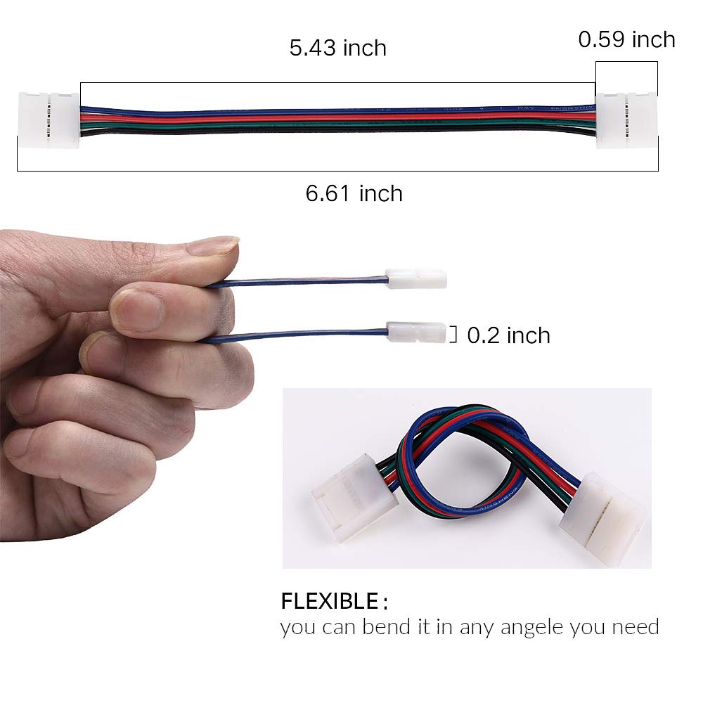 LED Strip Connector Kit, 5Pack 4Pin L Shape 10mm Wide Right Angle