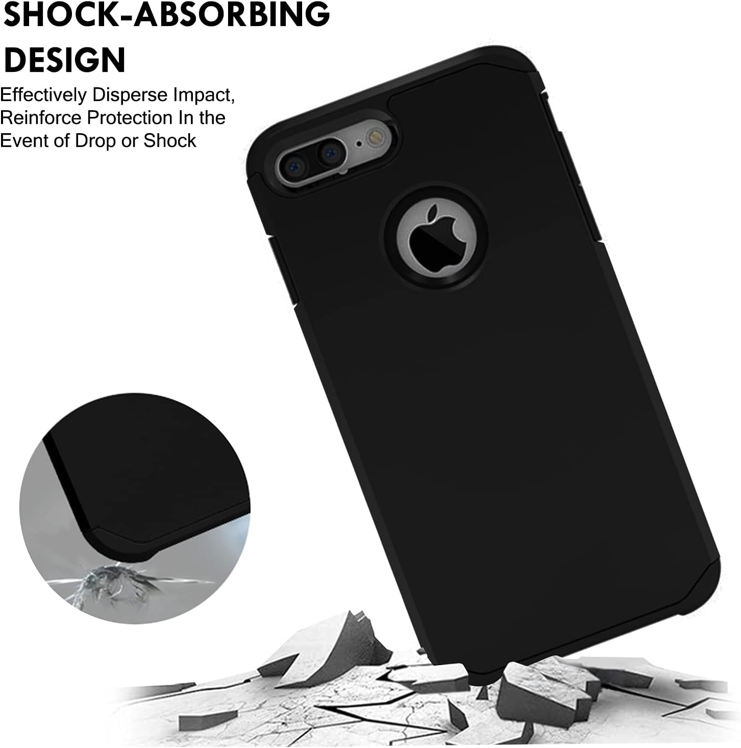 DuraSafe Cases for iPhone 6 Plus iPhone 6s Plus 5.5" [ 2014/2015 ] A1522 A1524 A1593 A1634 A1687 A1699 Slim Streamlined Body Soft Silicone Back Durable Dual Layer Cover - Black