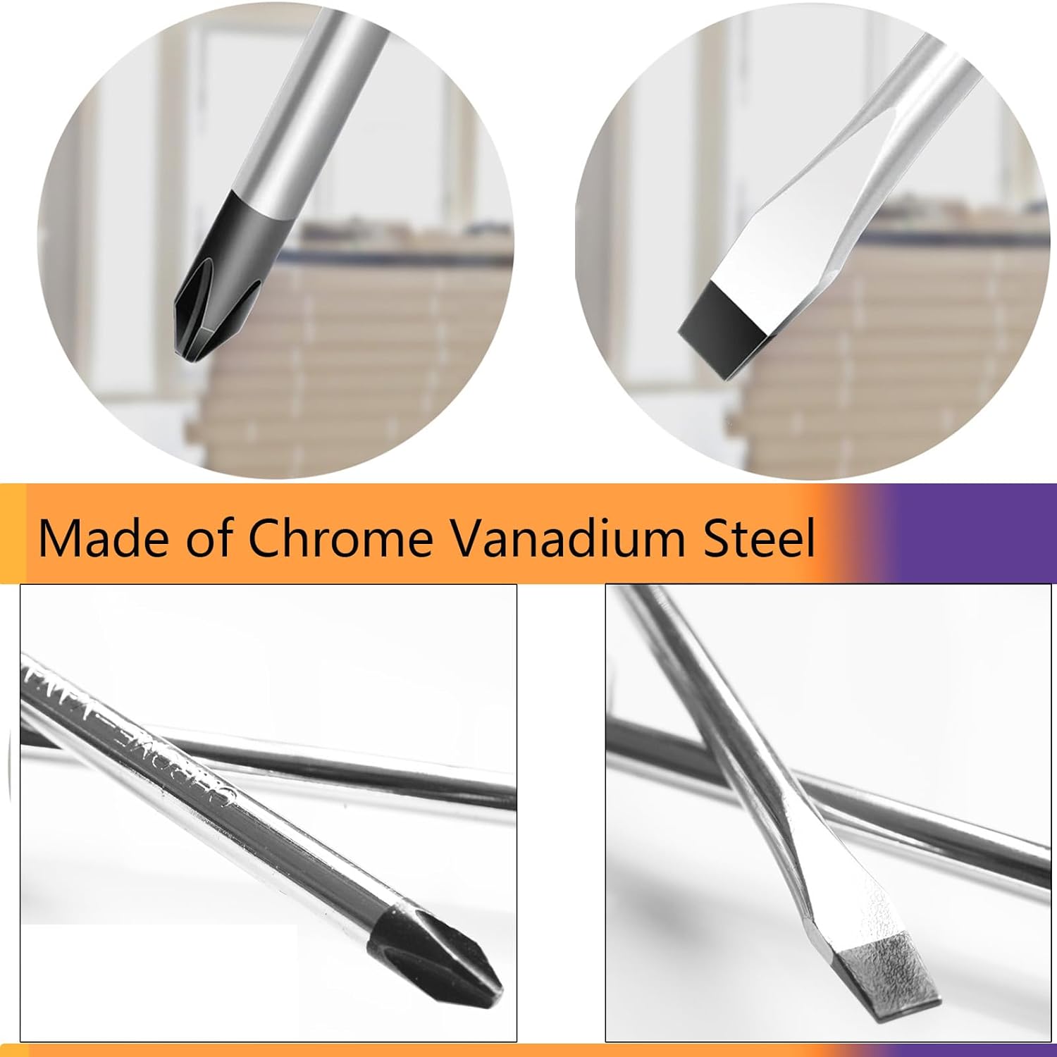 Long Screwdriver Set 3-Piece, Flat and Phillips Head Screwdriver 12 inch Long with Offset Z-Type Double End Screwdriver