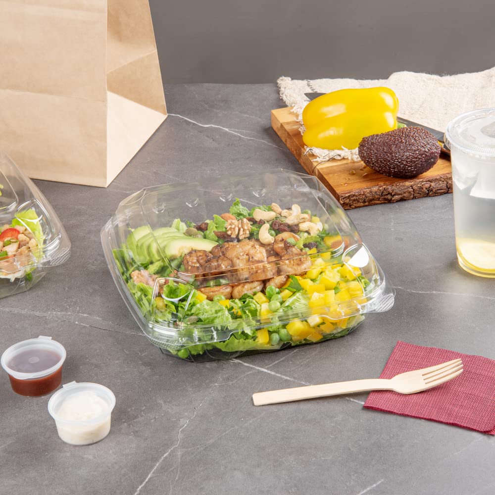 Restaurantware Thermo Tek - Contenedores de 1,295.6 g, 100 recipientes antivaho para llevar, congelables, rectangulares, de plástico transparente, desechables
