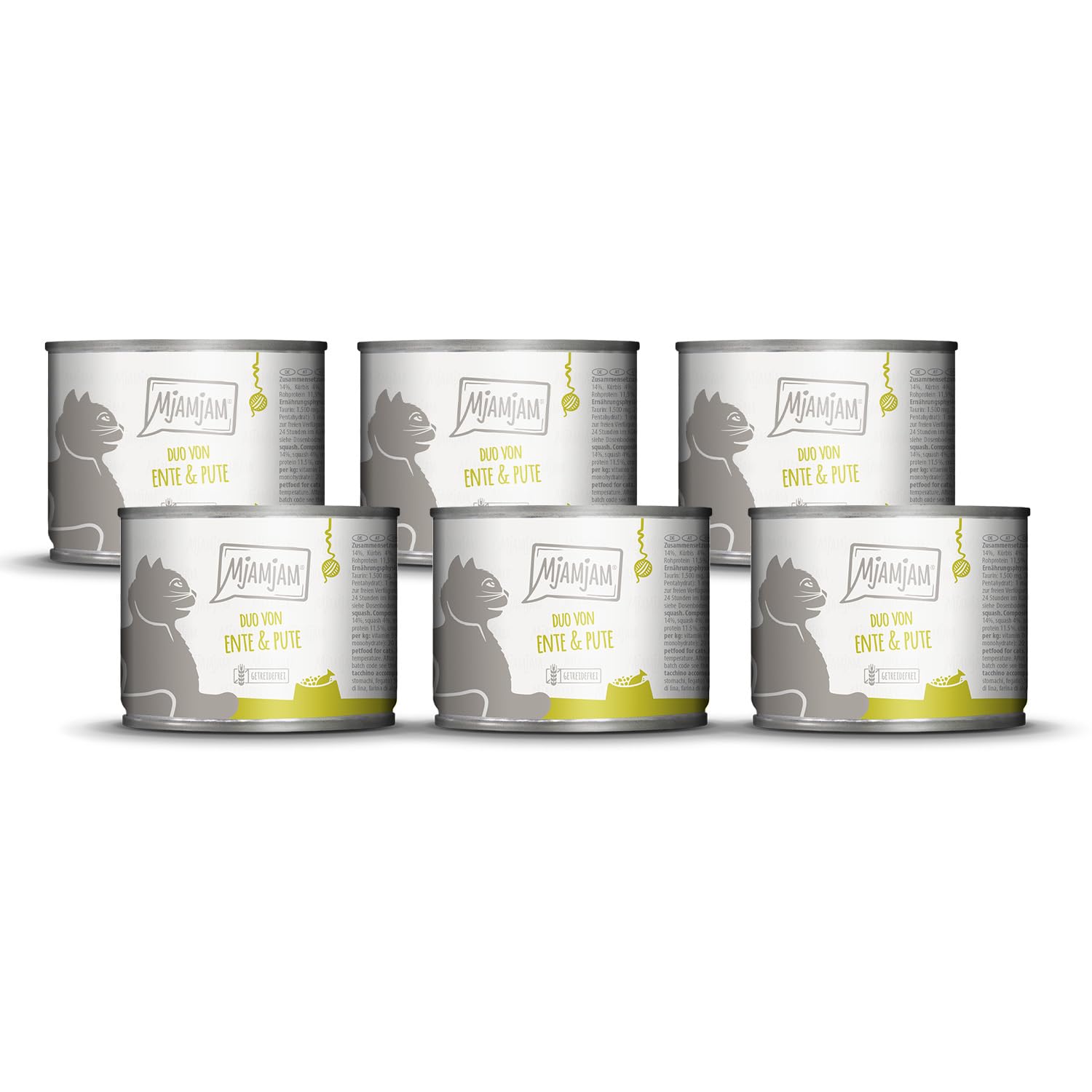 MjAMjAM - Premium Nassfutter für Katzen - DUO von zarter Ente & guter Pute an gedämpftem Kürbis, 6er Pack (6 x 200 g), getreidefrei mit extra viel Fleisch