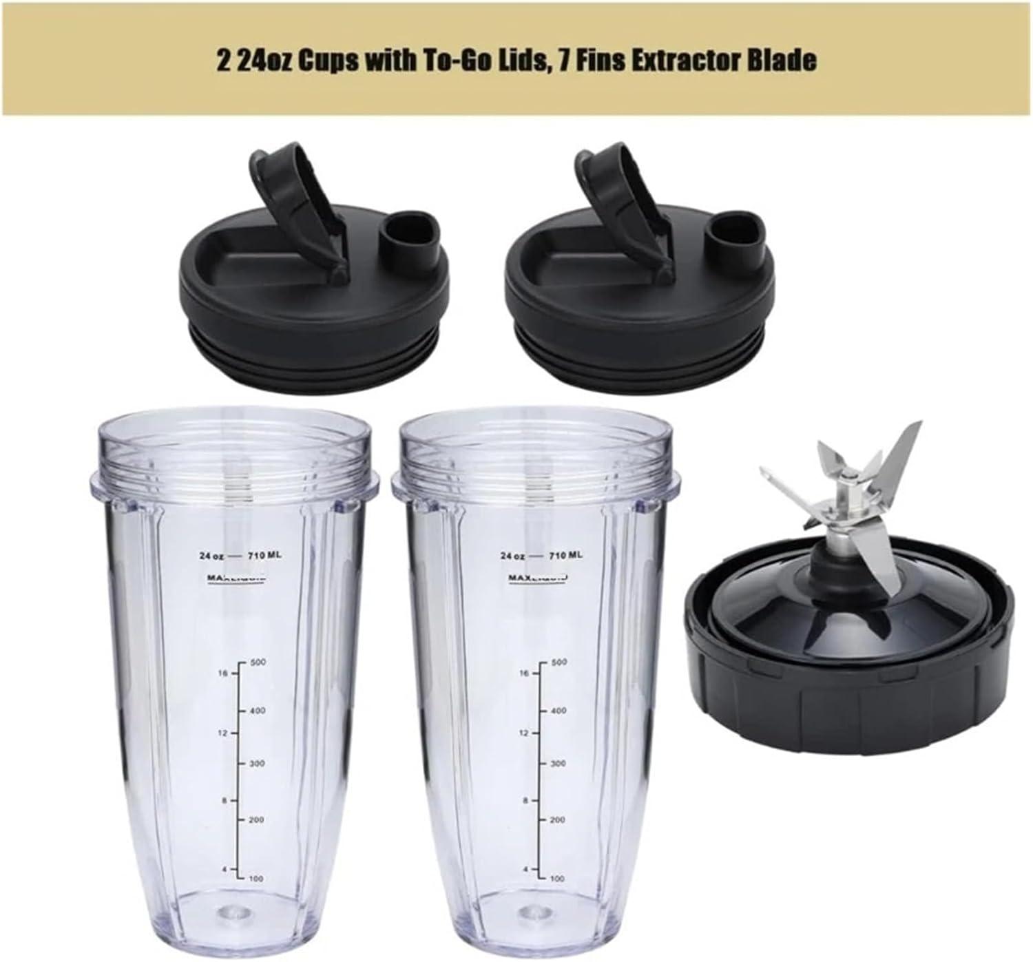 Blender Cup Compatible For Ninja Replace Cup 24oz Blender Cups And 7 Fins BN401, BN400, BN801, BN800, Replacement Cups With Sip And Seal Lids