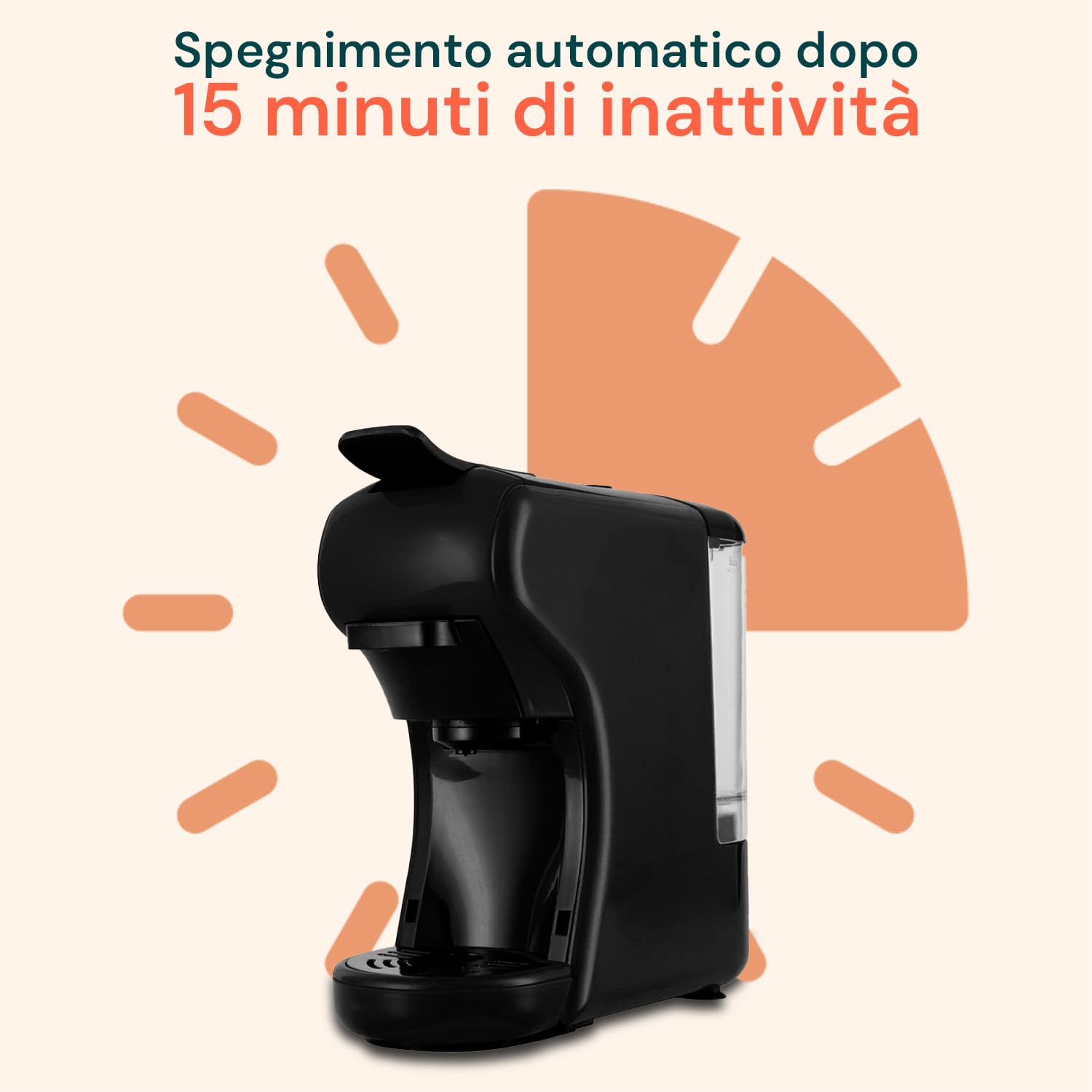 Wintem Macchina Caffè Compatta Grace da 1450W con Arresto Automatico, Selezione Espresso Corto/Lungo, Interruttore ON/OFF e Compatibilità con Capsule e Cialde (Nero)