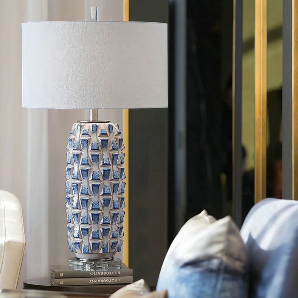 Lampka Nocna Nowoczesna Ceramiczna Lampa Stołowa Ręcznie Tłoczona Niebieska Glazura Lampy Stołowe Do Salonu Sypialnia Home Lampa Stołowa Lampy Stołowe (Color : Remote control switch, Size : 38 * 75cm