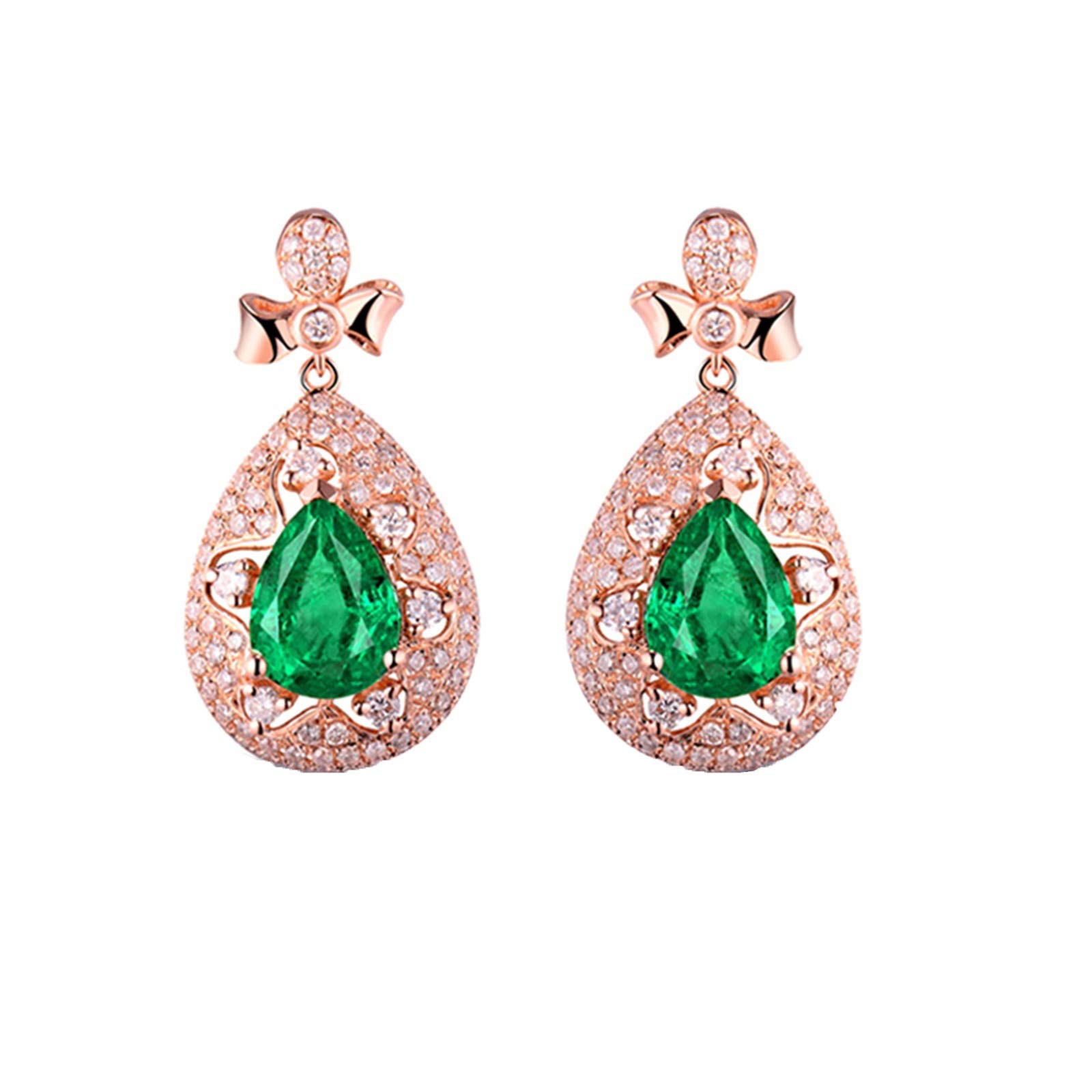 Epinki Rose Gold 750 Ohrringe Hängend, Träne Tropfen Ohrschmuck mit Smaragd 1.85ct Grün, Geschenk für Valentinstag, Rose Gold