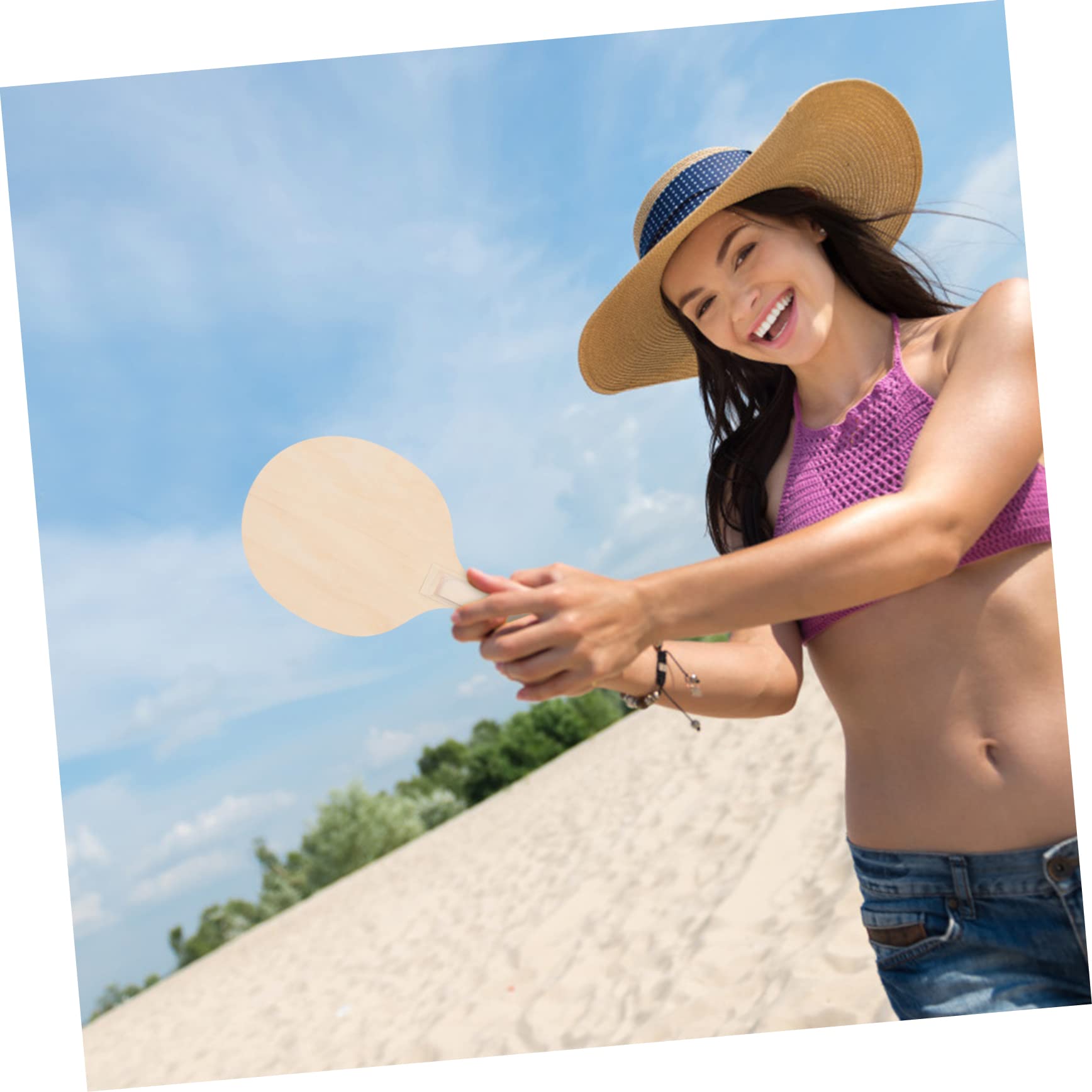WOONEKY Set di Racchette da Spiaggia in Legno 4 Pezzi, Marrone | Festa Estiva, No Burr, Portatile e Leggero, Giochi Esterno per Divertimento Multi-persona