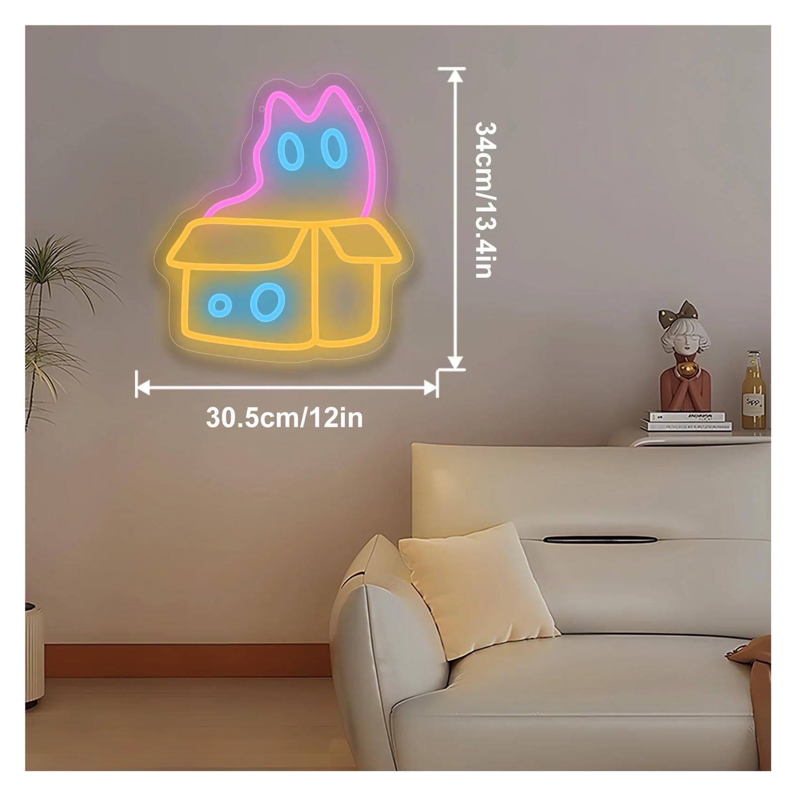 Scritta luminosa Gattino Carino Nella Scatola, Luce Al Neon Per Camera Da Letto, Negozio Di Animali, Ospedale Per Animali, Per Amanti Dei Gatti 34x30.5cm