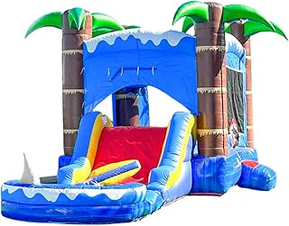 HeroKiddo Ocean Shark Commercial Grade Bounce House Water Slide with Splash Pool for Kids and Adults (with Blower), Basketball Hoop, Outdoor Indoor, Wet Dry Combo, Big Inflatable, Rental Quality