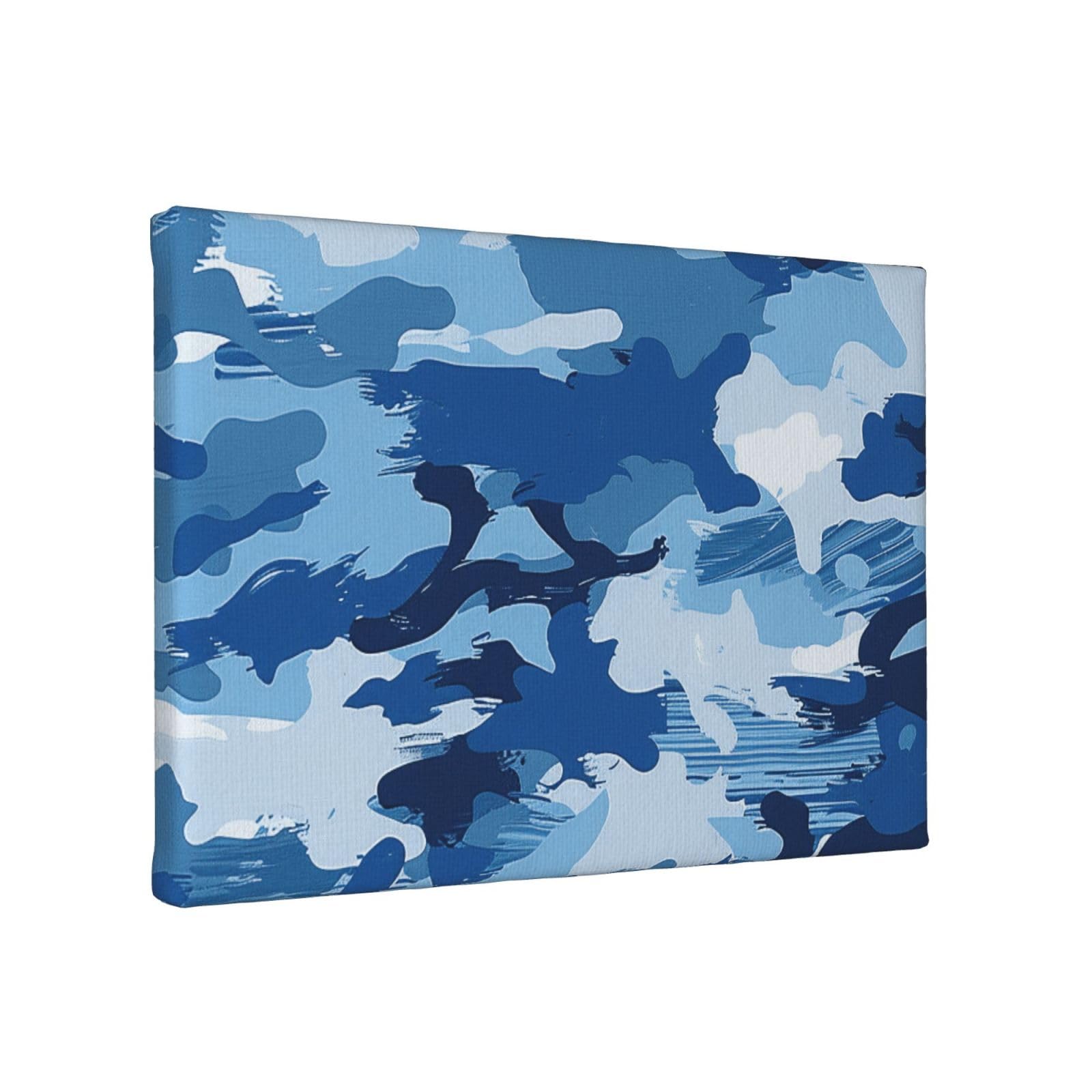 YKLJG Blue Camouflage Printed Wall Art Canvas Painting 30x20 CM Wooden Framed Picture Painting Artwork Prints for Bedroom Kitchen Home Office Decor