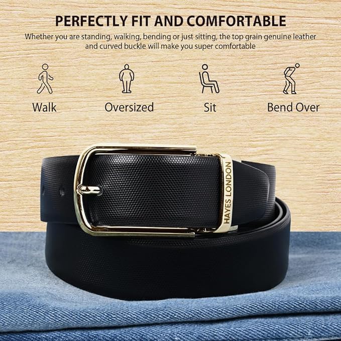 Image of HAYES LONDON Belts for Men Leather Original - Belt for Men Formal with Classic Design, Durable and Italian Reversible Men's Belts for All Occasions