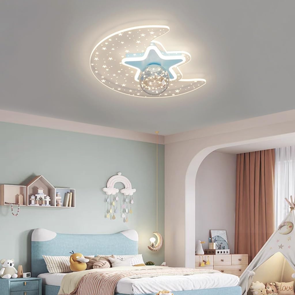Stesulfr Ceiling Light Creative Children's Room Dimmable LED Ceiling Lighting with Remote Control Chandelier Moon Shape Ceiling Lamp Modern Decorative Lighting Fixture Suitable for Boys Girls Bedroom